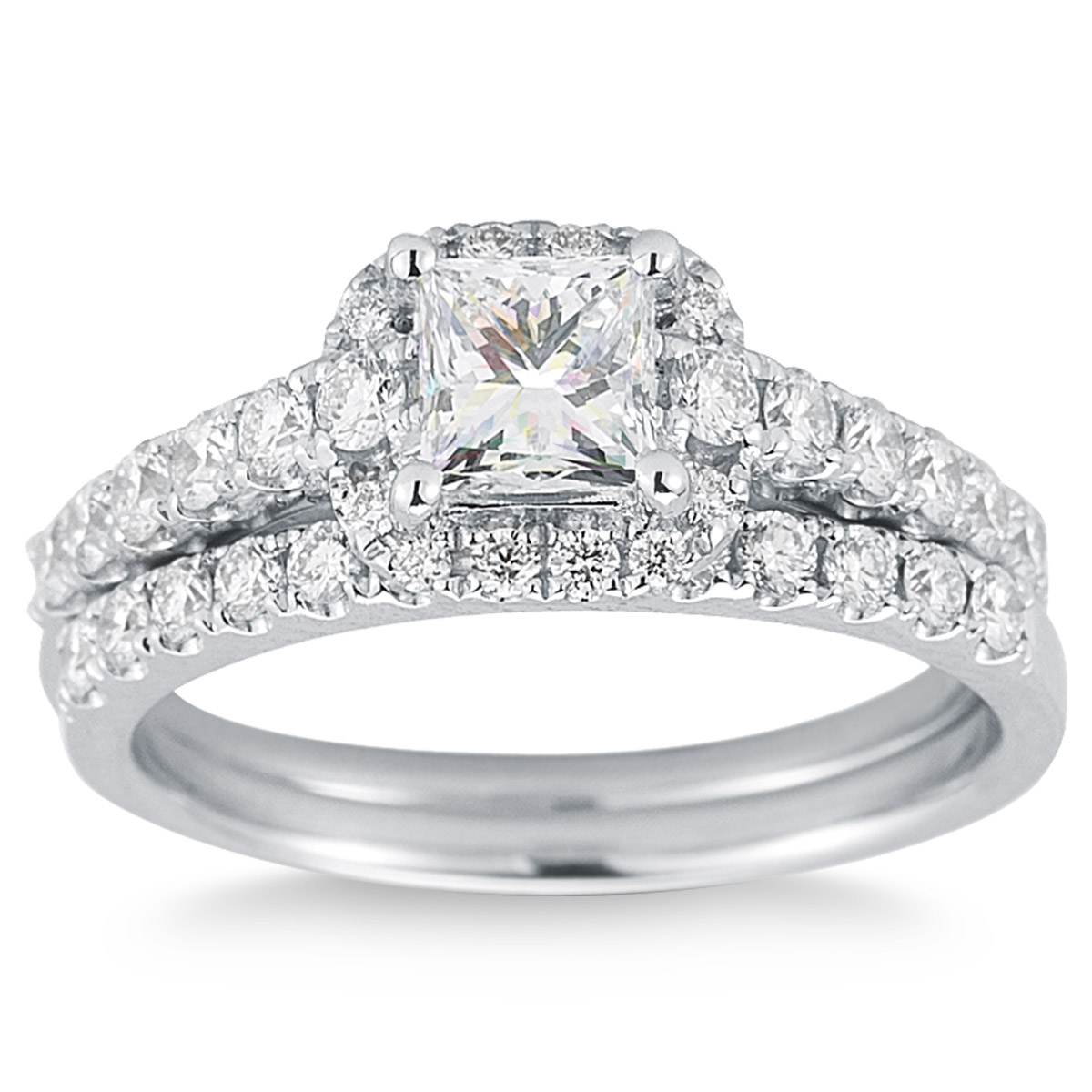 Princess Cut and Round Brilliant Diamond Wedding Set (1.45 ctw)