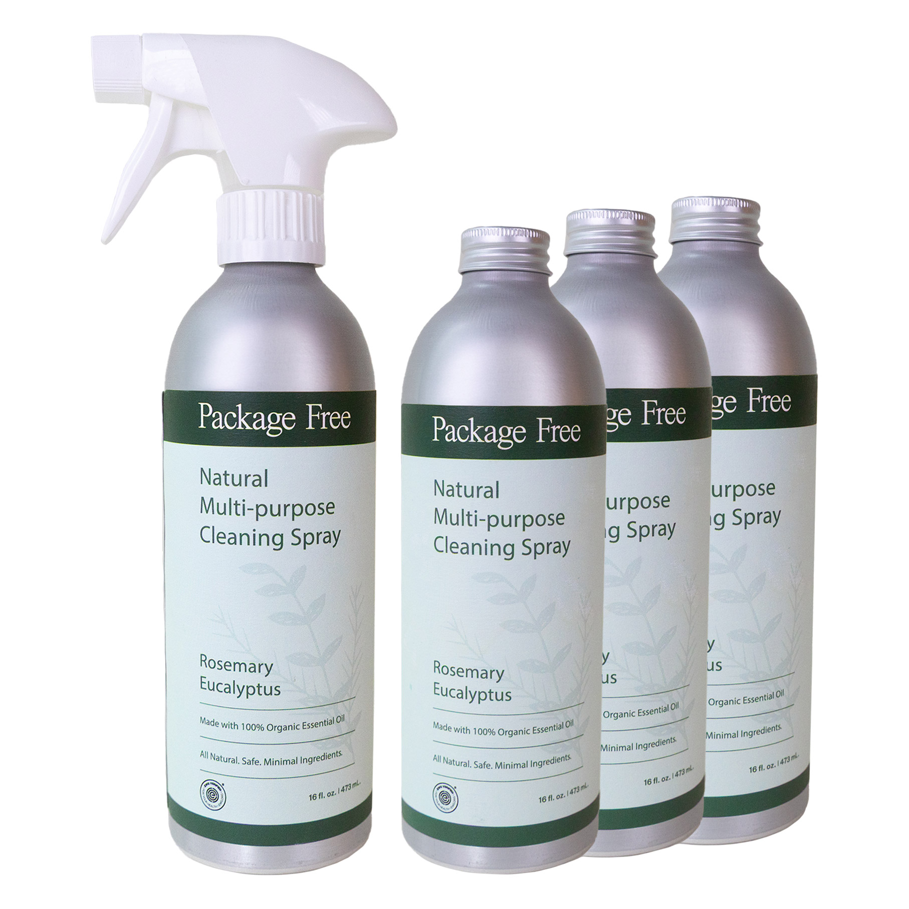 Package Free Multi-Purpose Cleaning Spray  Rosemary Eucalyptus  (1) 16 fl oz Spray + (3) 16 fl oz Refills