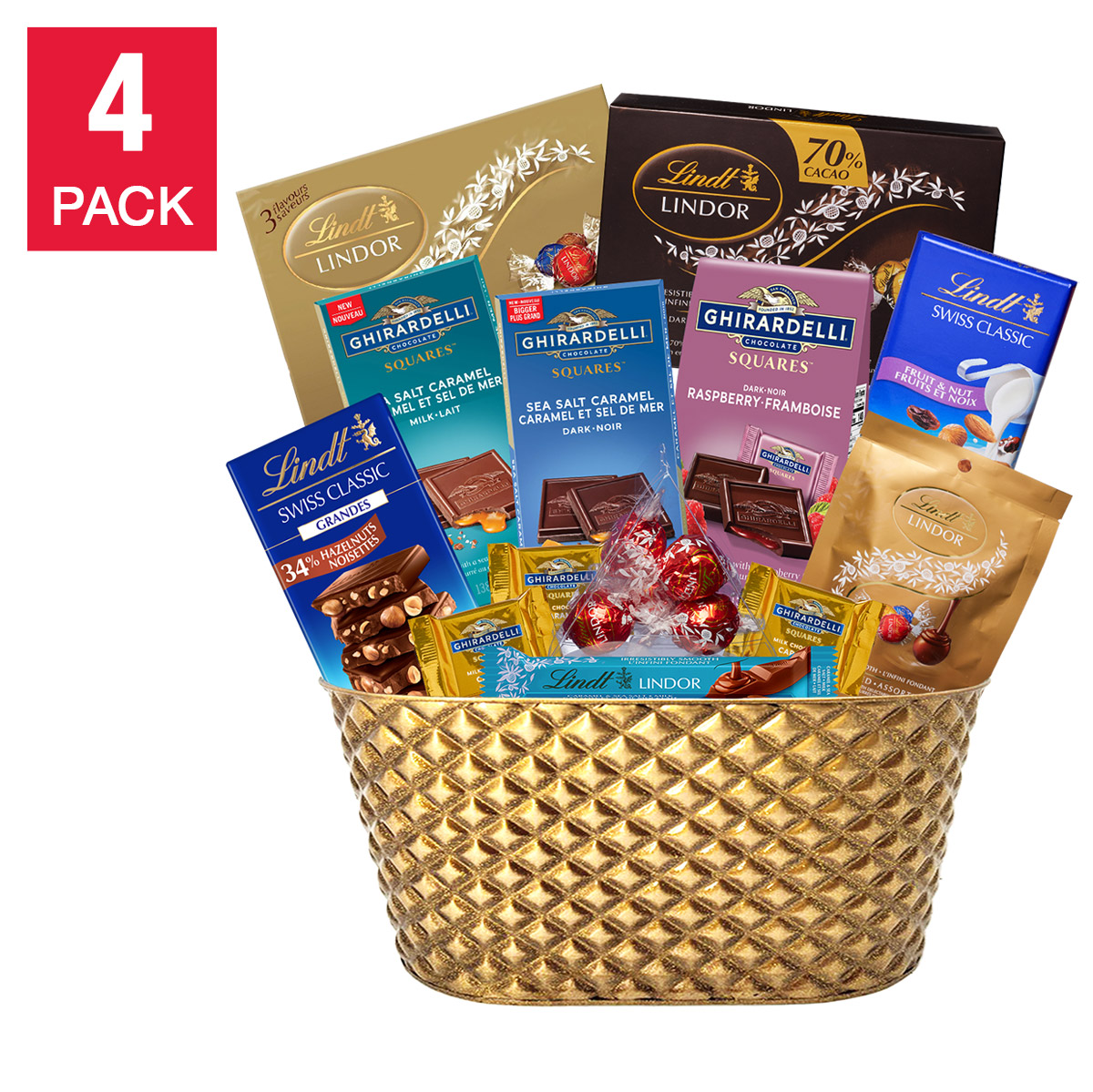 Lindt & Ghirardelli Gift Basket, 4 pack 