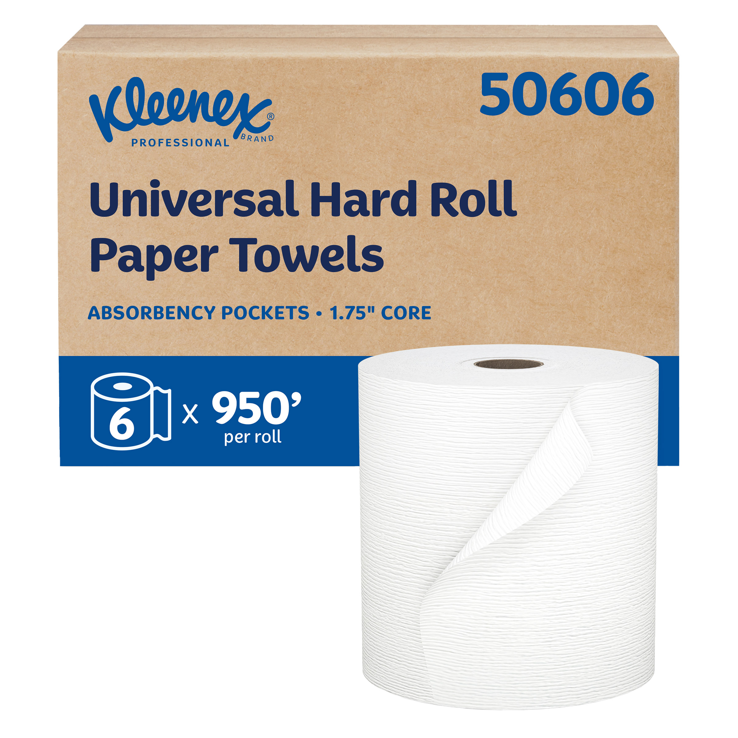 Kleenex Hard Roll Paper Towels 1-ply White  600' per Roll  6-count