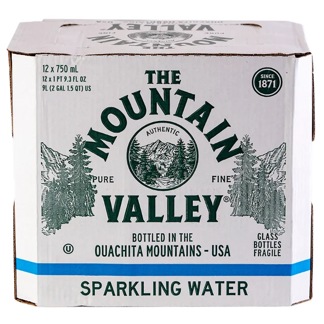MOUNTAIN VALLEY GLASS SPARKLING WATER 12/750 ML