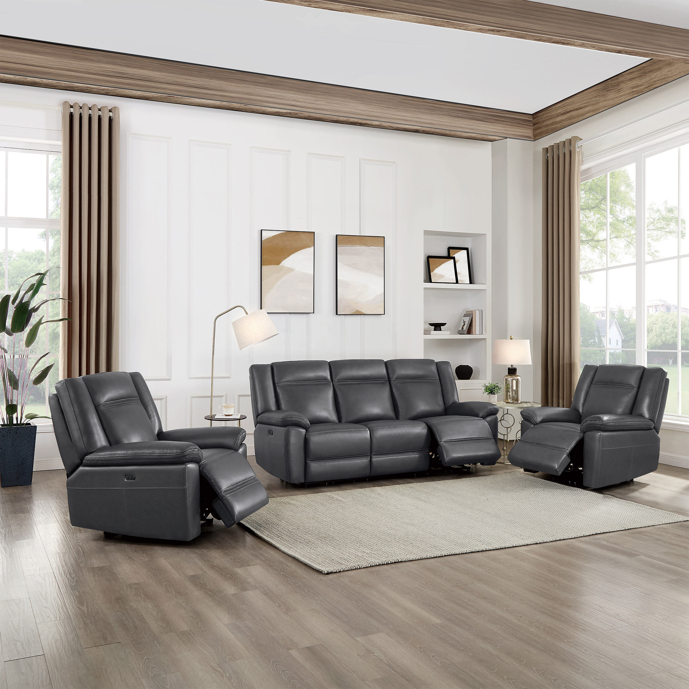 Prospera Home Perry Top Grain Leather Power Reclining Sofa and 2 Chairs