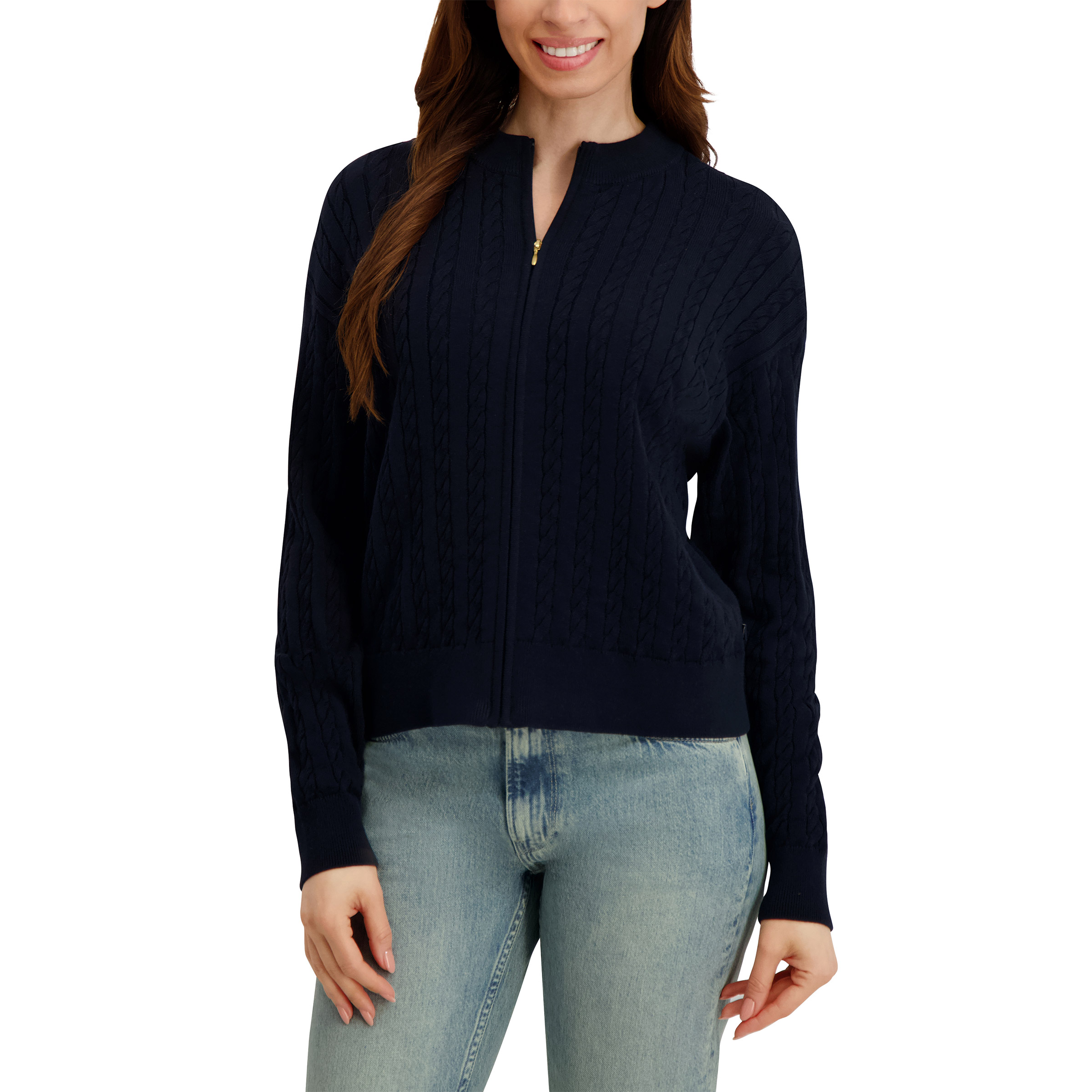Nautica Jeans Women's Cable Knit Full Zip Sweater