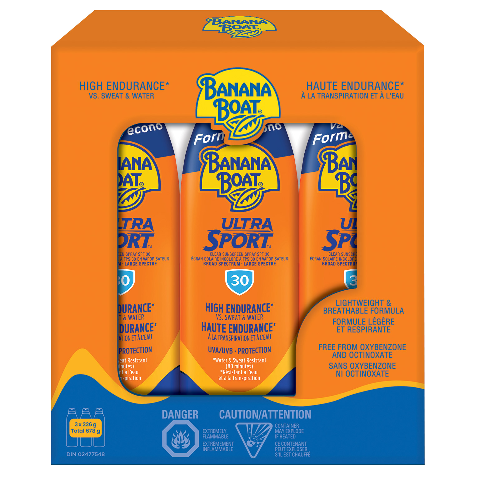 Banana Boat Ultra Sport Sunscreen Spray SPF 30, 3 x 226 g