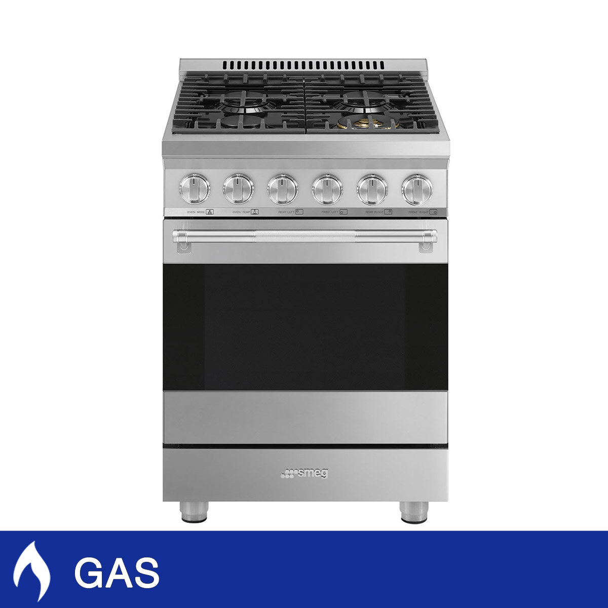 SMEG 24 in. 2.79 cu ft. Stainless Steel Gas 4 Burner Range with Cast Iron Grates