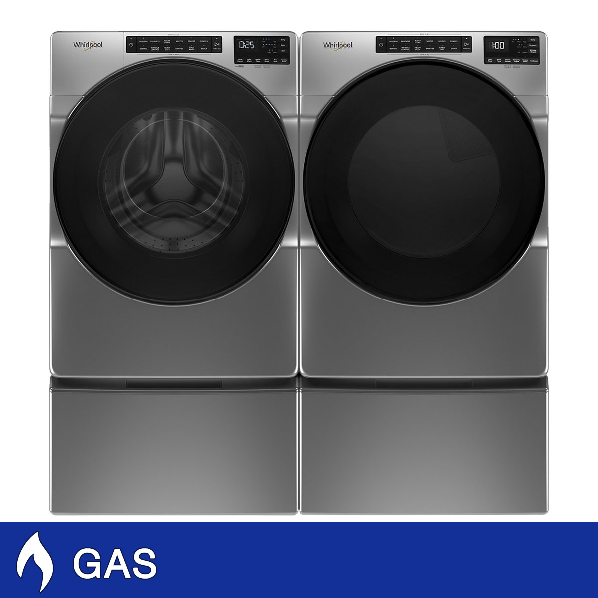 Whirlpool 5.0 cu. ft. Front Load Washer with Quick Wash Cycle and 7.4 cu. ft. GAS Dryer with Storage Pedestals