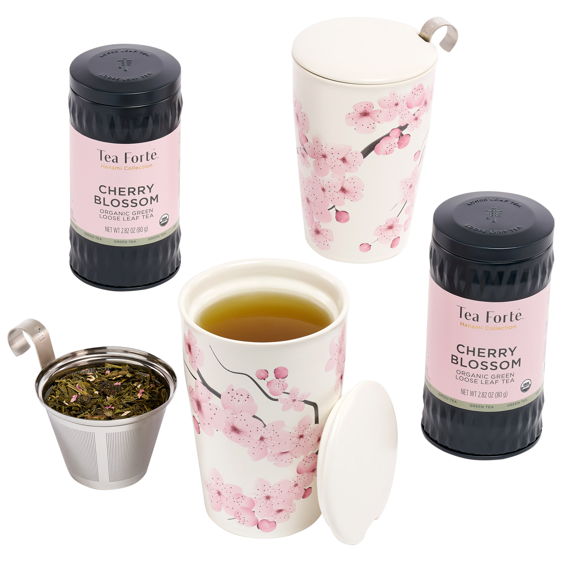 Tea Forte Hanami Bundle, 2 Loose Tea Canisters with 2 Infuser