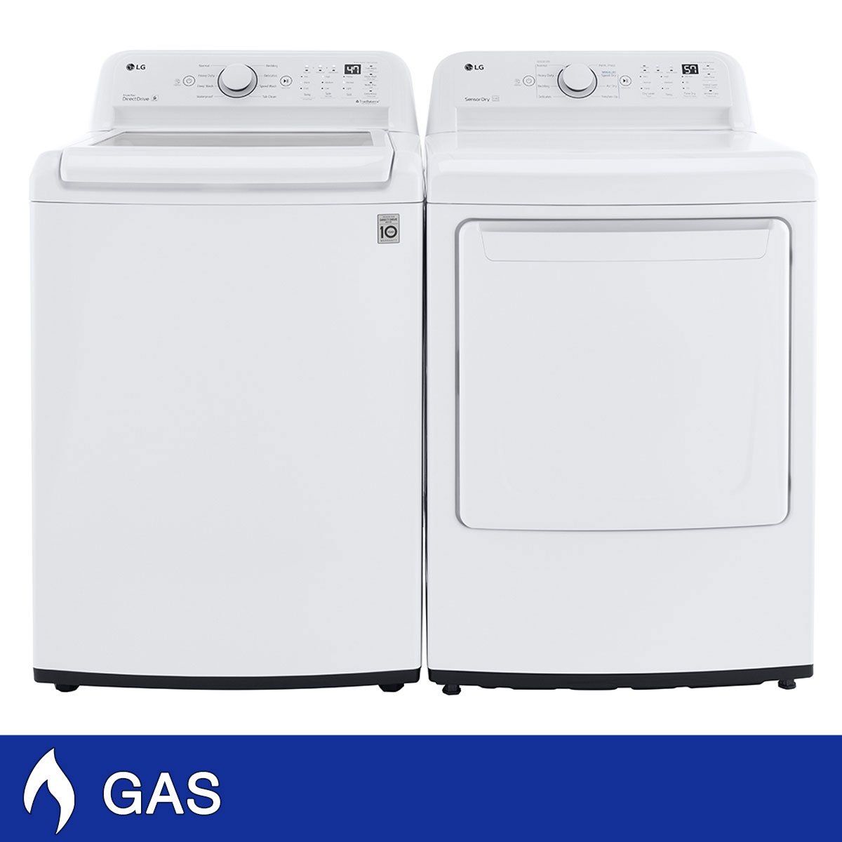 LG 4.5 cu. ft. Rear Control Top Load Washer and 7.3 cu. ft. Rear Control GAS Dryer with Sensor Dry