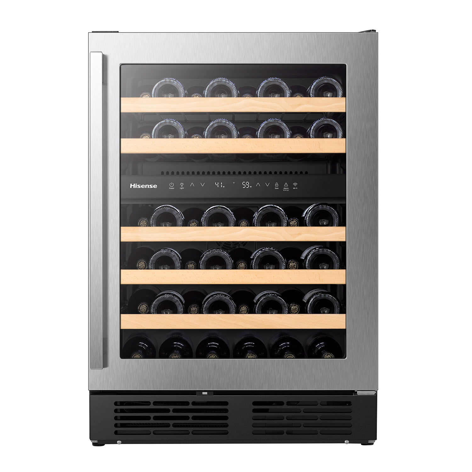Hisense 23.4 in. 4.9 cu ft. 46 Bottle Stainless Steel Built-in or Freestanding Wine Cooler with Dual Zone and Wi-Fi Connectivity