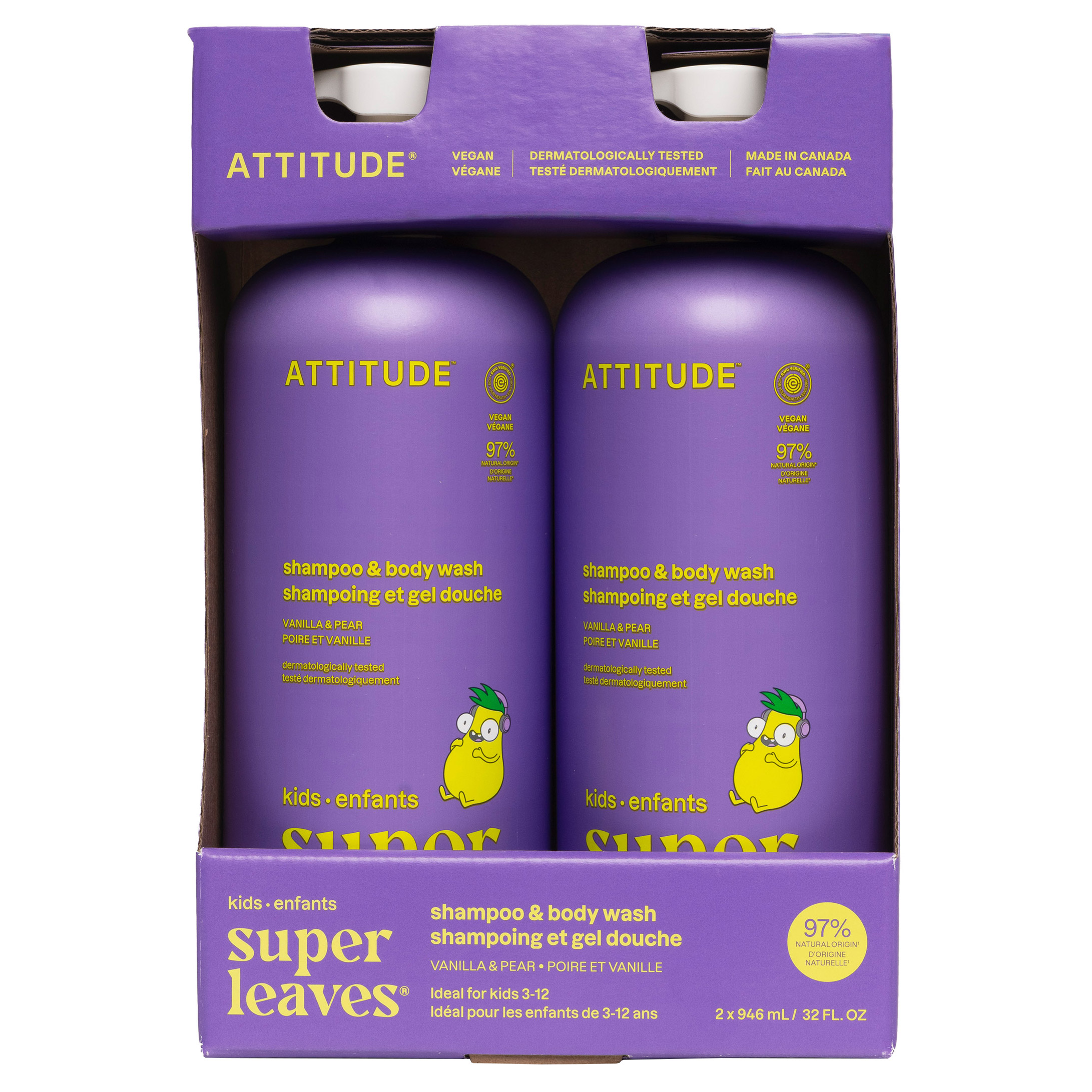 ATTITUDE Super Leaves Kids 2in1 Shampoo & Body Wash, 2 x 946 mL