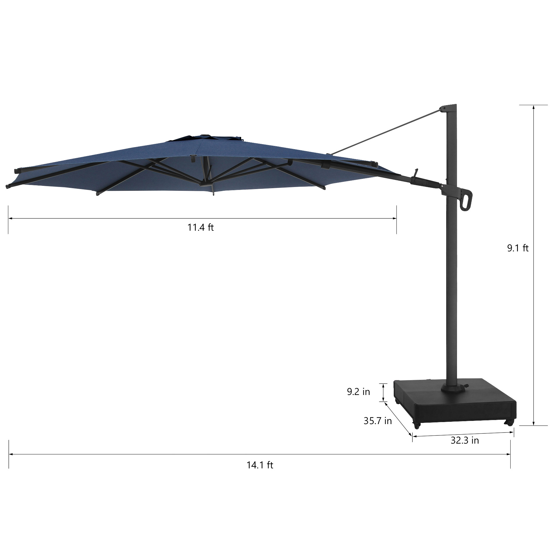 extra tall patio umbrella JOYESERY 8.2FT Backyard Cantilever Hanging Patio Umbrella in Square Black  Canopy, Steel Pole and Ribs for Outdoors, Beaches J-83BK