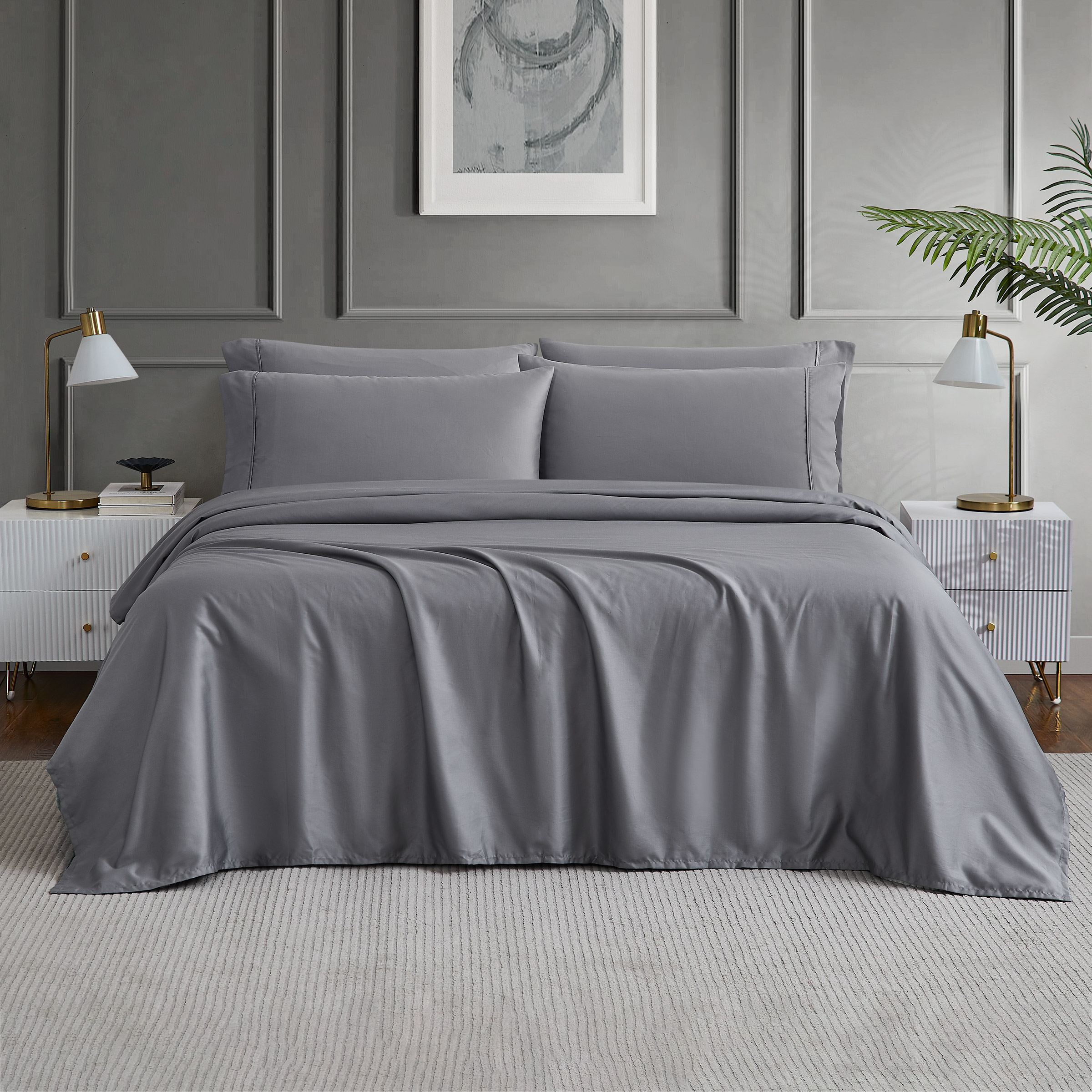 Cotton House - Ensemble de Draps 100 % Coton Égyptien, 600 Fils, Bleu, Taille Très Grand