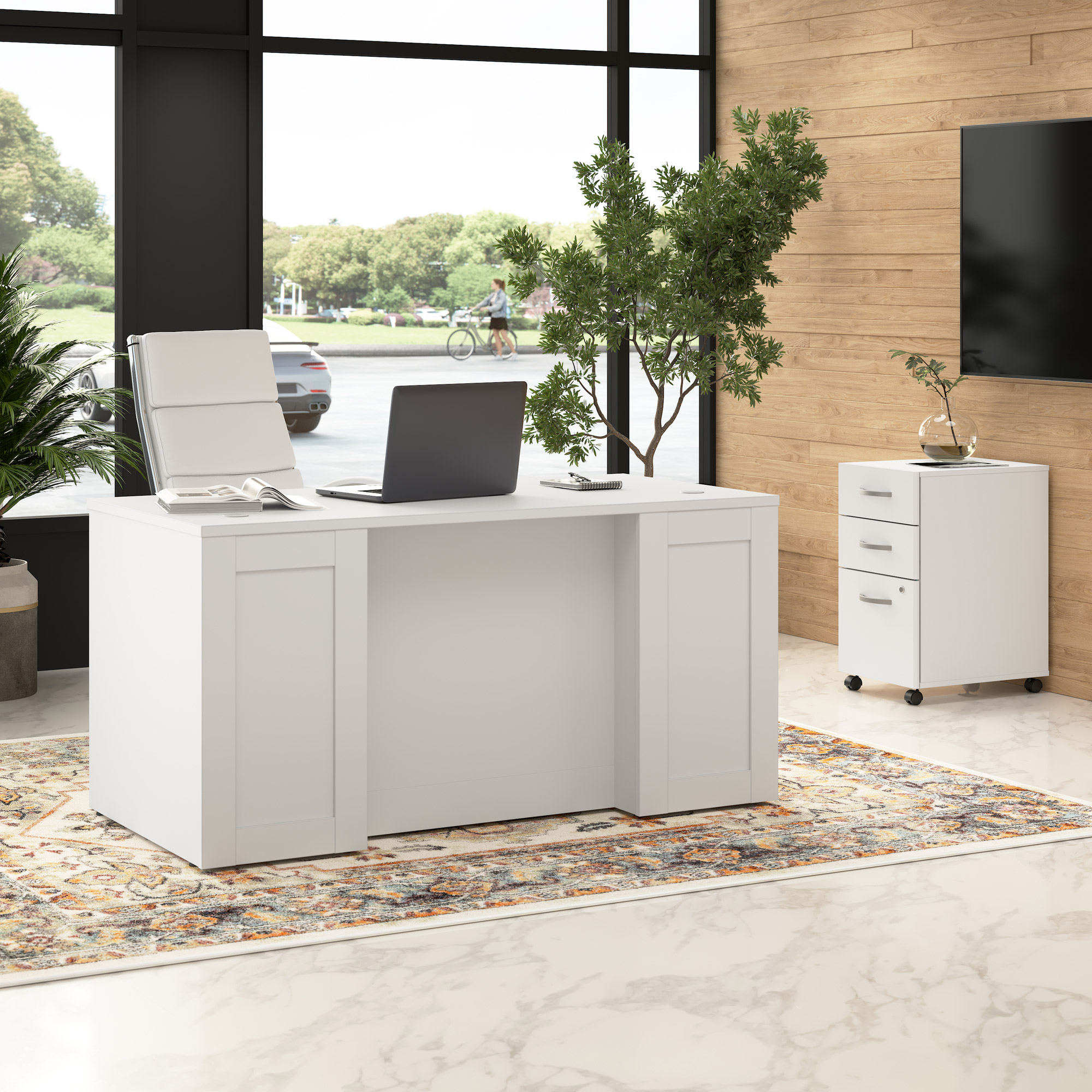 Bush Furniture Hampton Heights Executive Desk with Mobile File Cabinet
