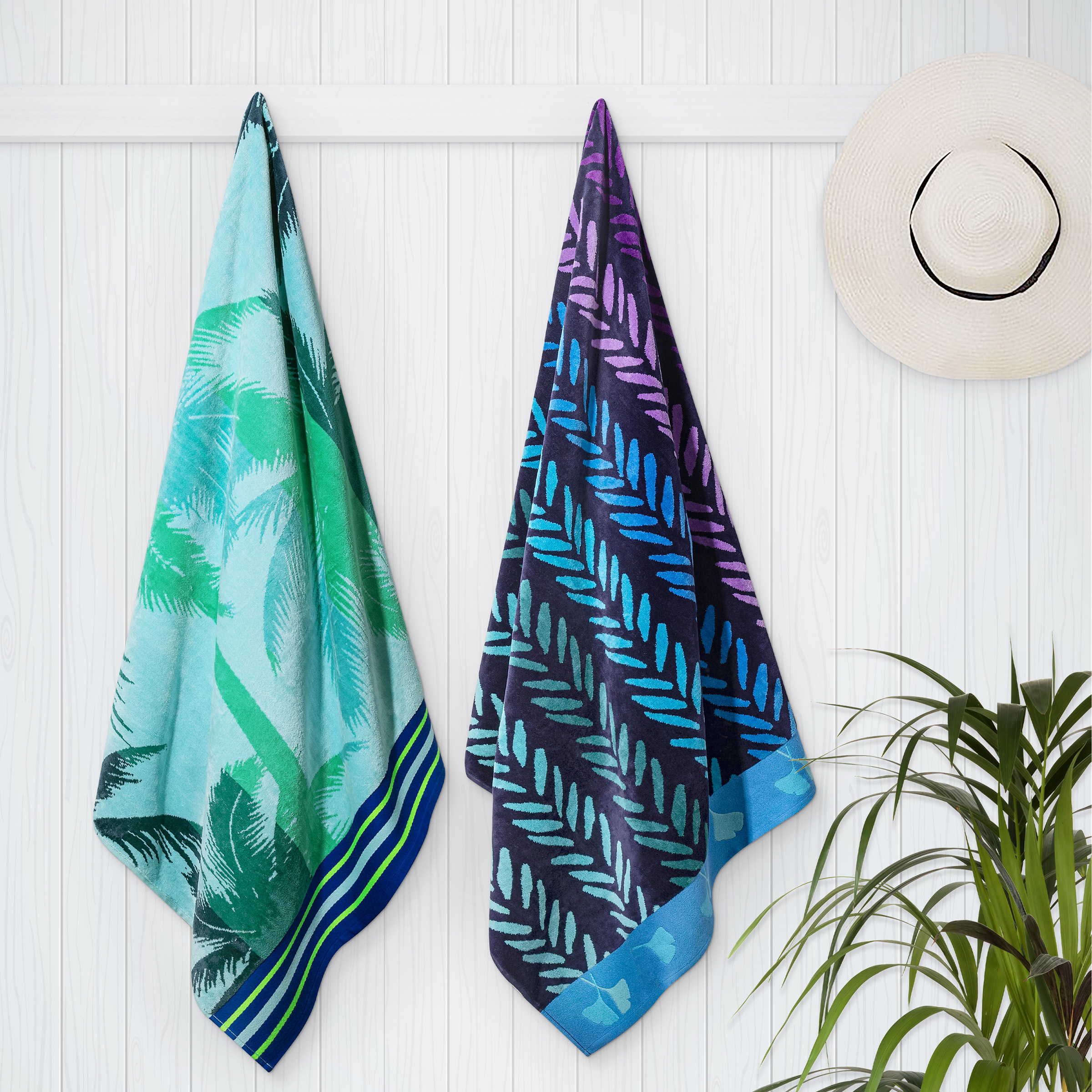 Cool Ropes & Tropical Escape Jacquard Beach Towel 2-pack