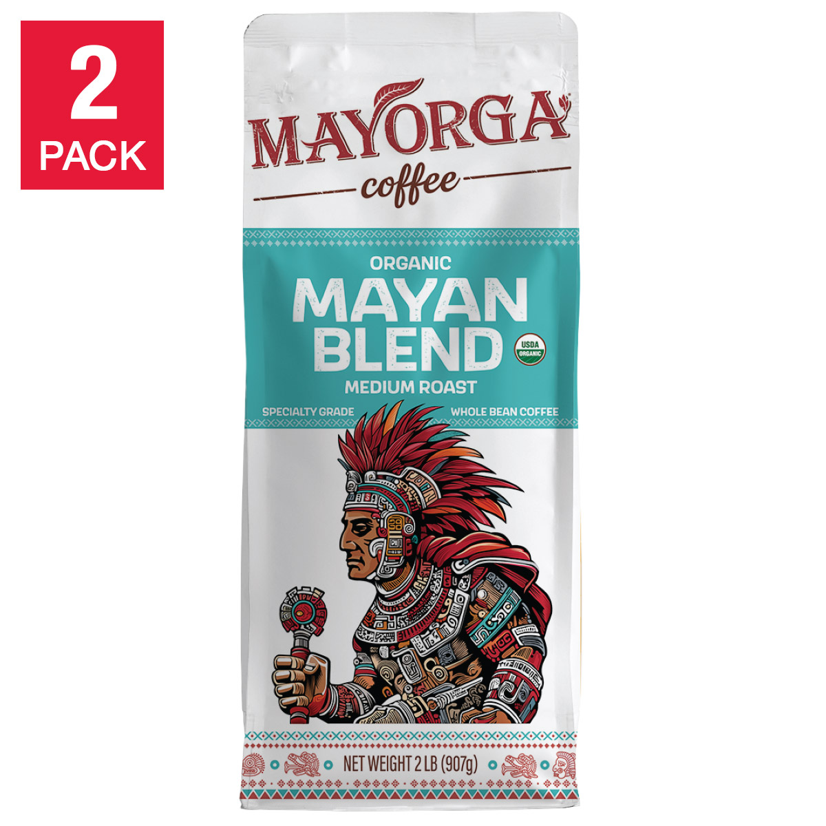 Mayorga Organics Mayan Blend  USDA Organic  Medium Roast  Whole Bean Coffee  2lb  2-pack