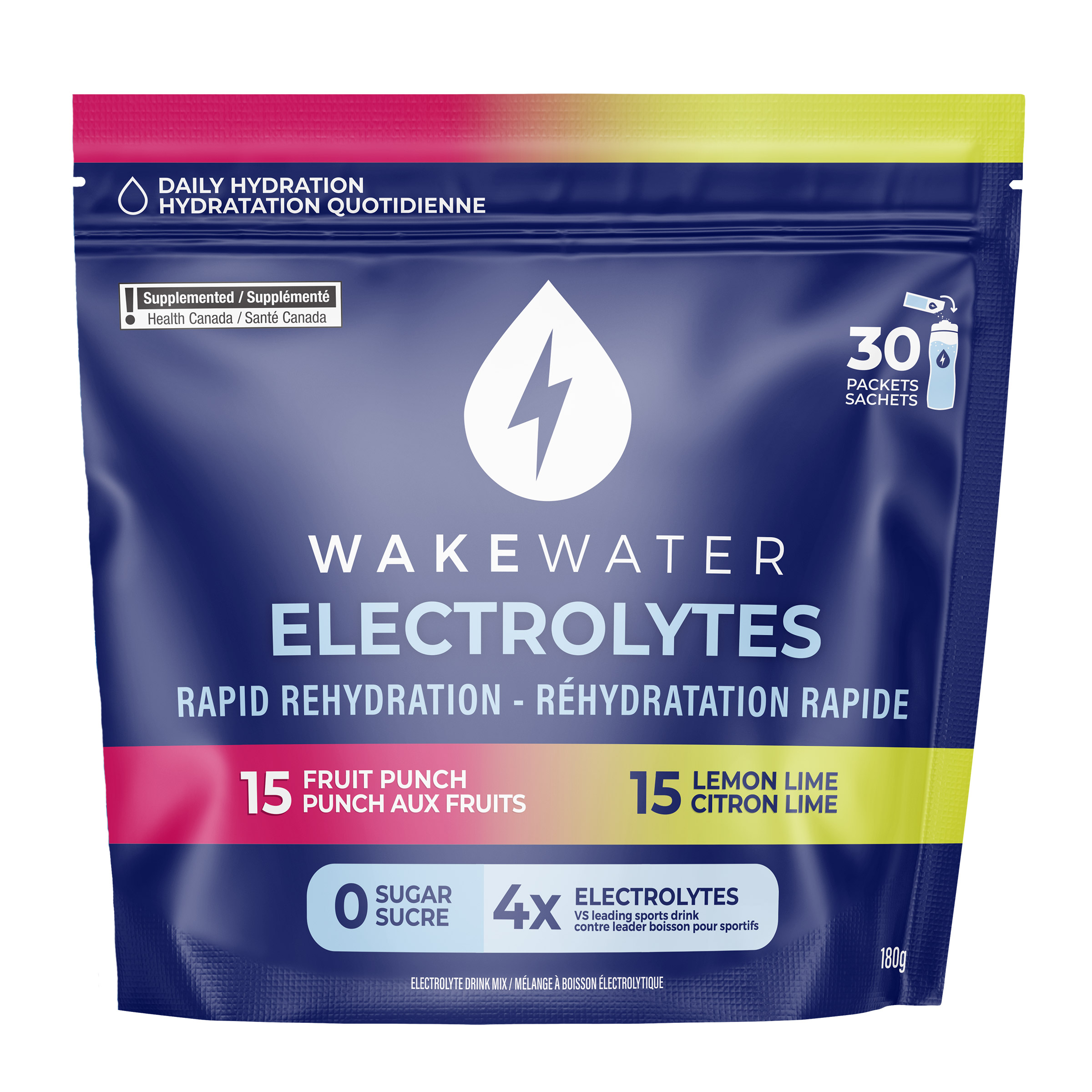 WakeWater Electrolytes Rapid Rehydration Mix, 30 x 6 g