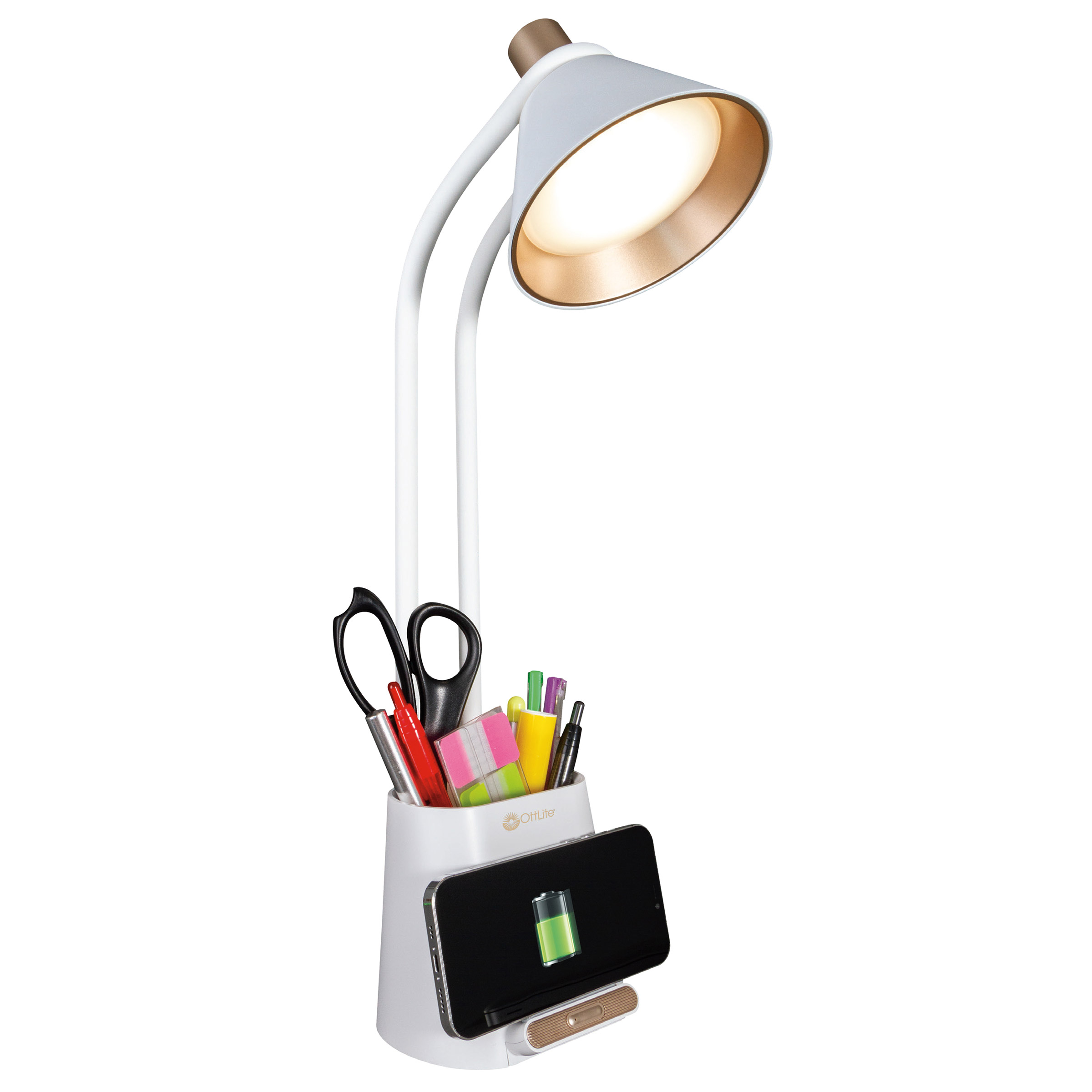 OttLite LED Desk Organizer Lamp with Wireless Charging Stand Costco