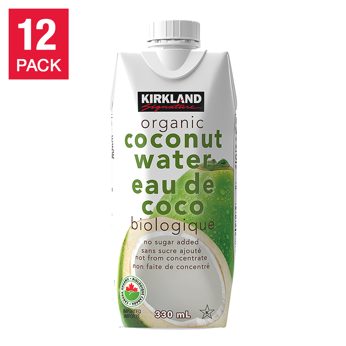 Kirkland Signature Organic Coconut Water, 12 × 330 mL