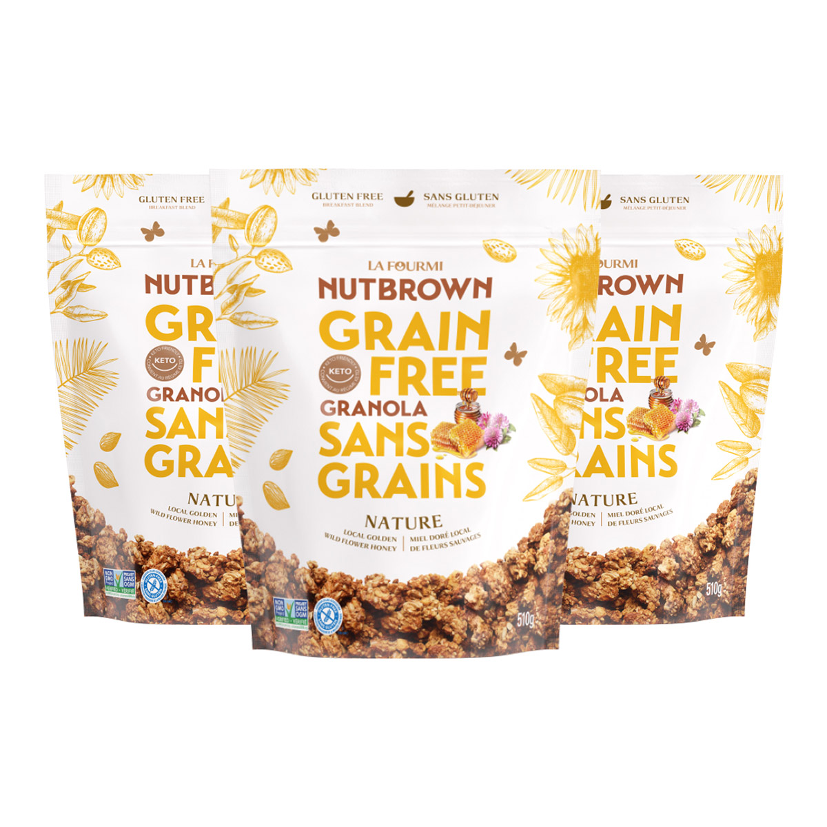 La Fourmi Bionique Nutbrown Nature Grain Free Granola, 3 × 510 g