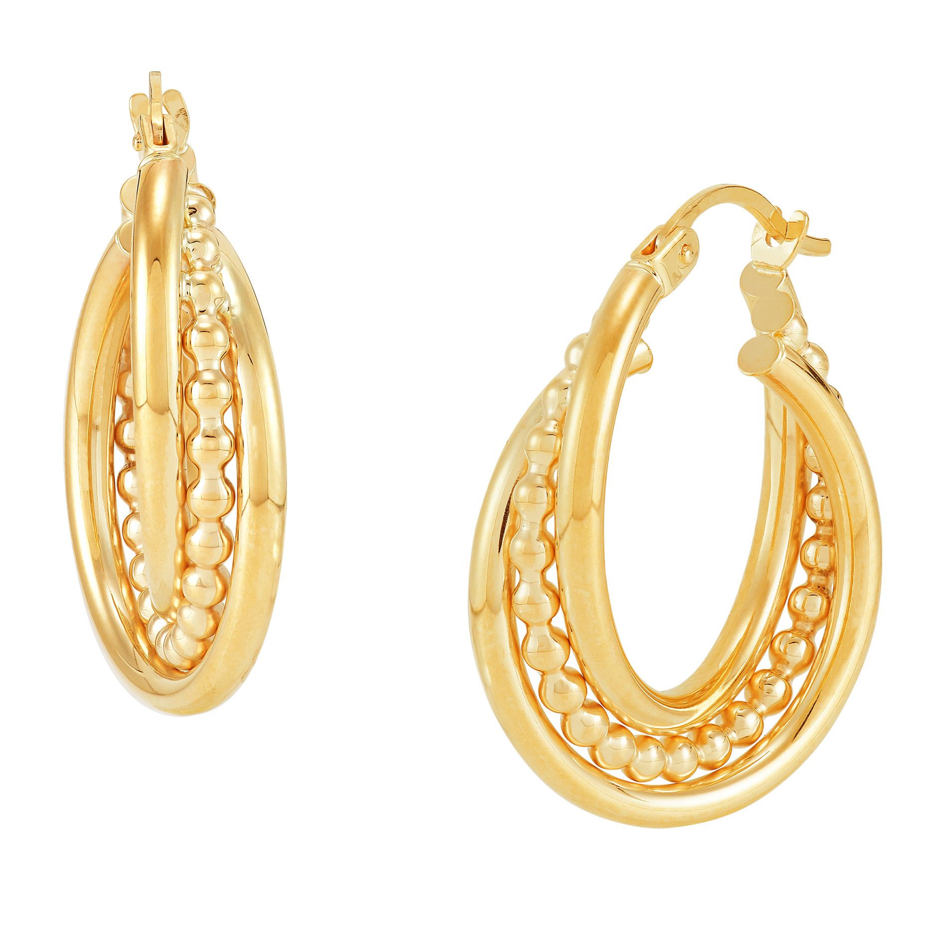 Hoop Earrings with Bead Tubing in Yellow Gold