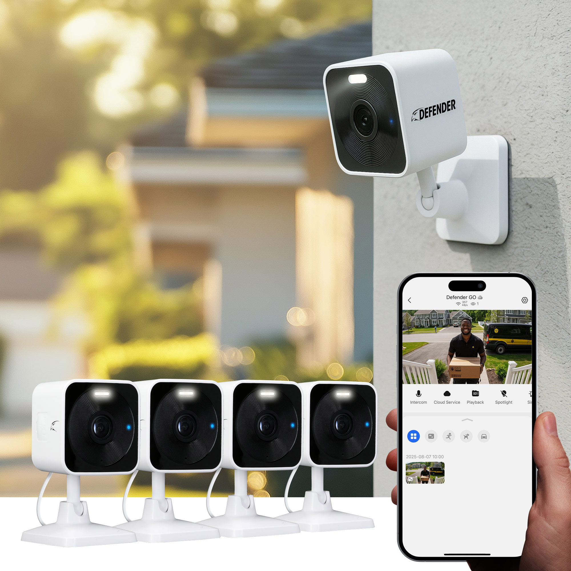 Defender GO 2K AI Powered Plug-in Indoor/Outdoor Wi-Fi Security Cameras ...