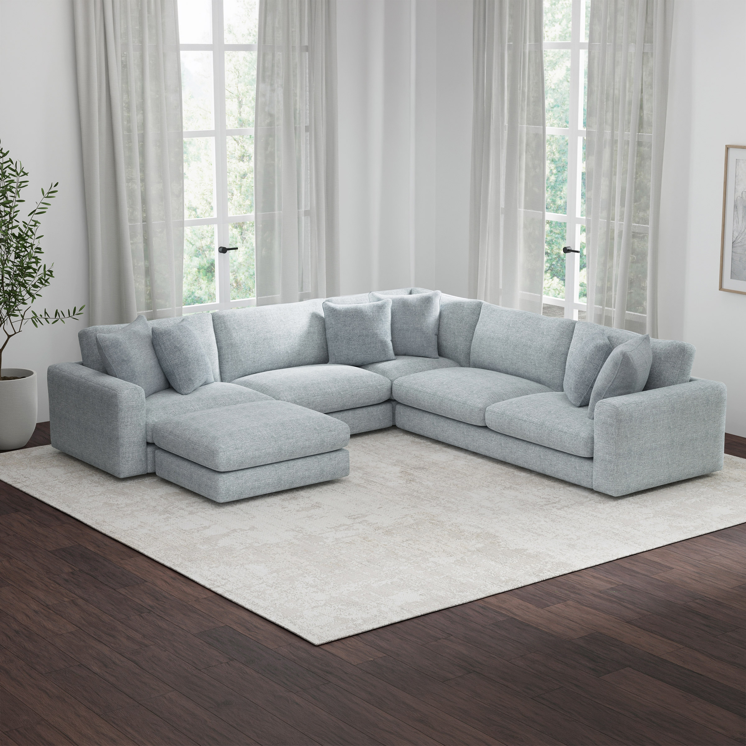 Nice Link Whitley 4-piece Fabric Sectional with Ottoman