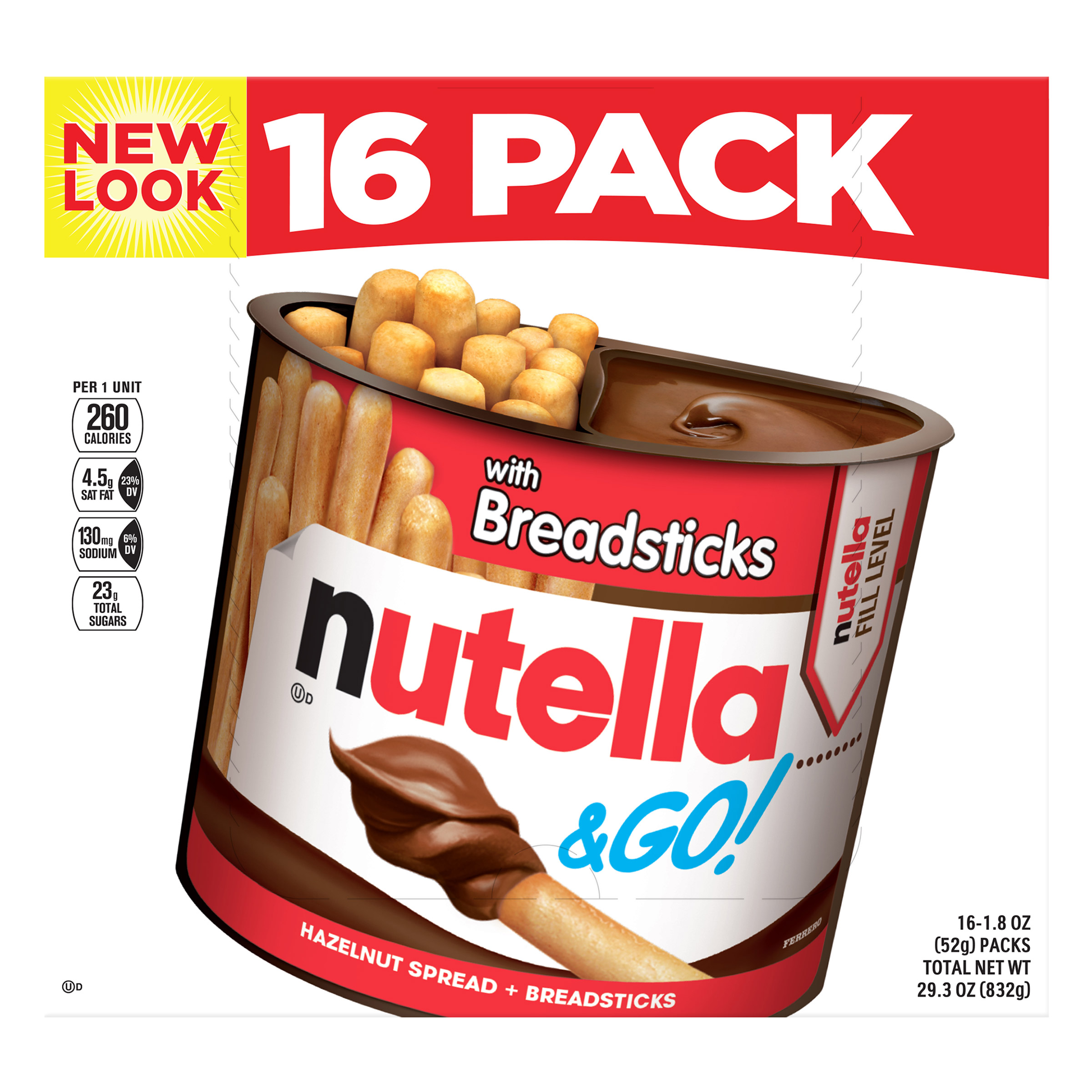 Nutella & GO! Hazelnut and Cocoa Spread With Breadsticks  1.8 oz  16 Pack