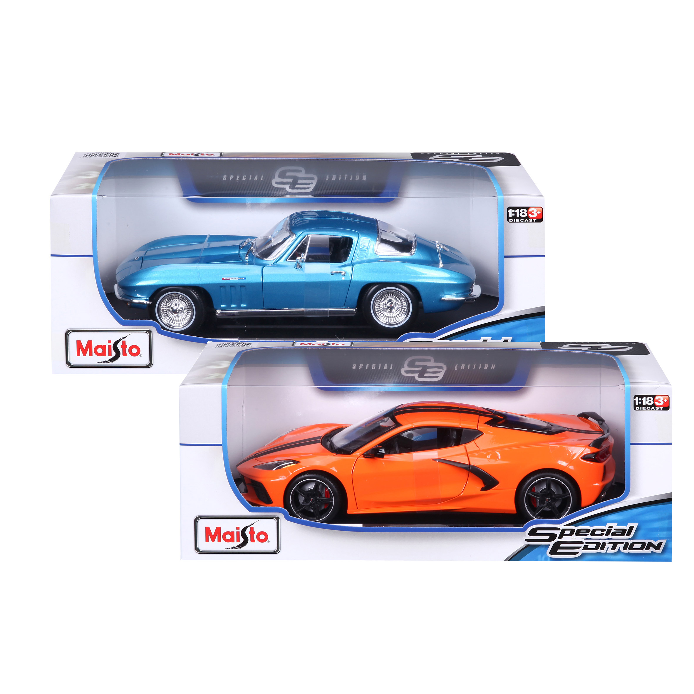 Maisto 1:18 Die Cast Vehicle 2-Pack, 1965 Corvette and 2020