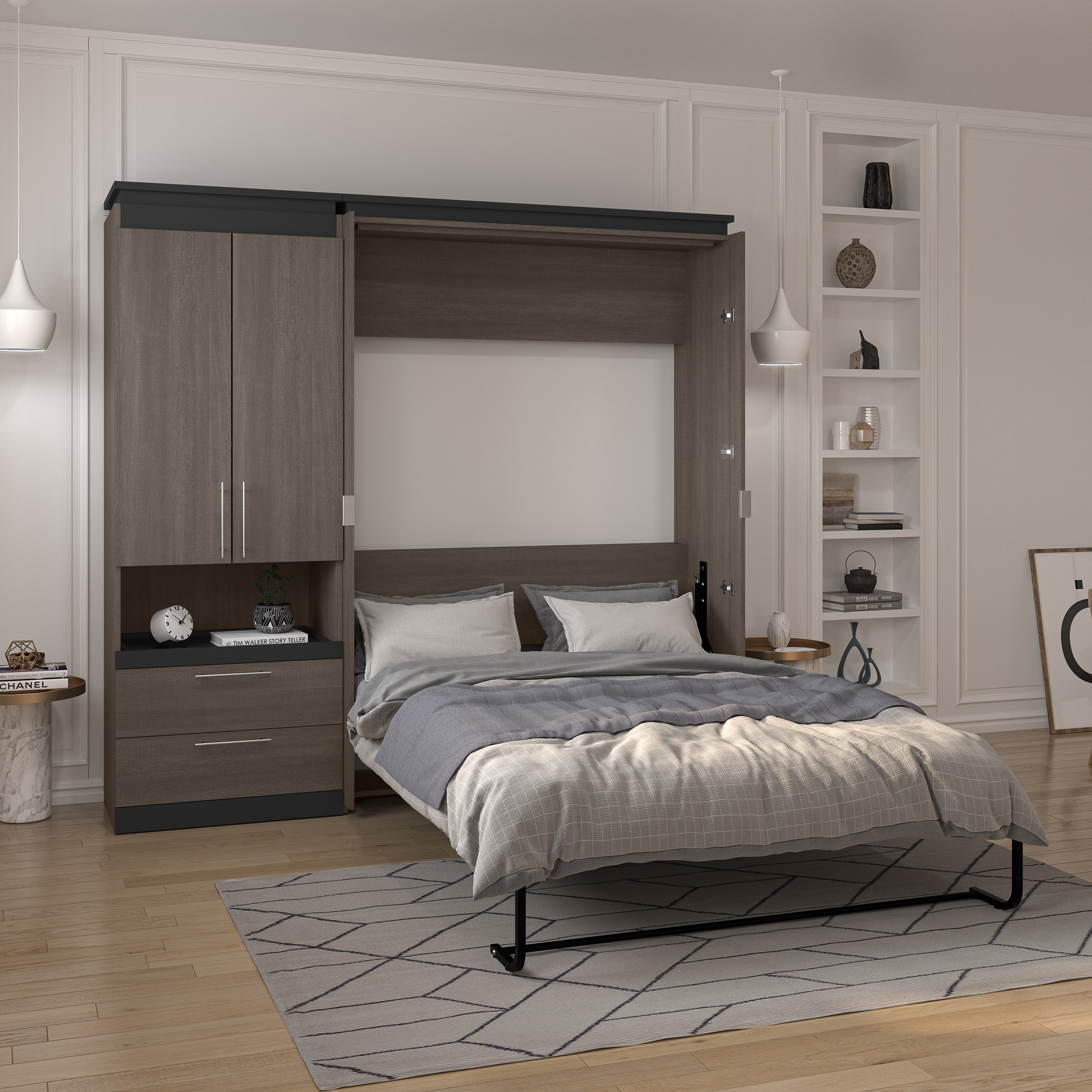 Orion Full Murphy Bed with Storage Cabinet and Nightstand