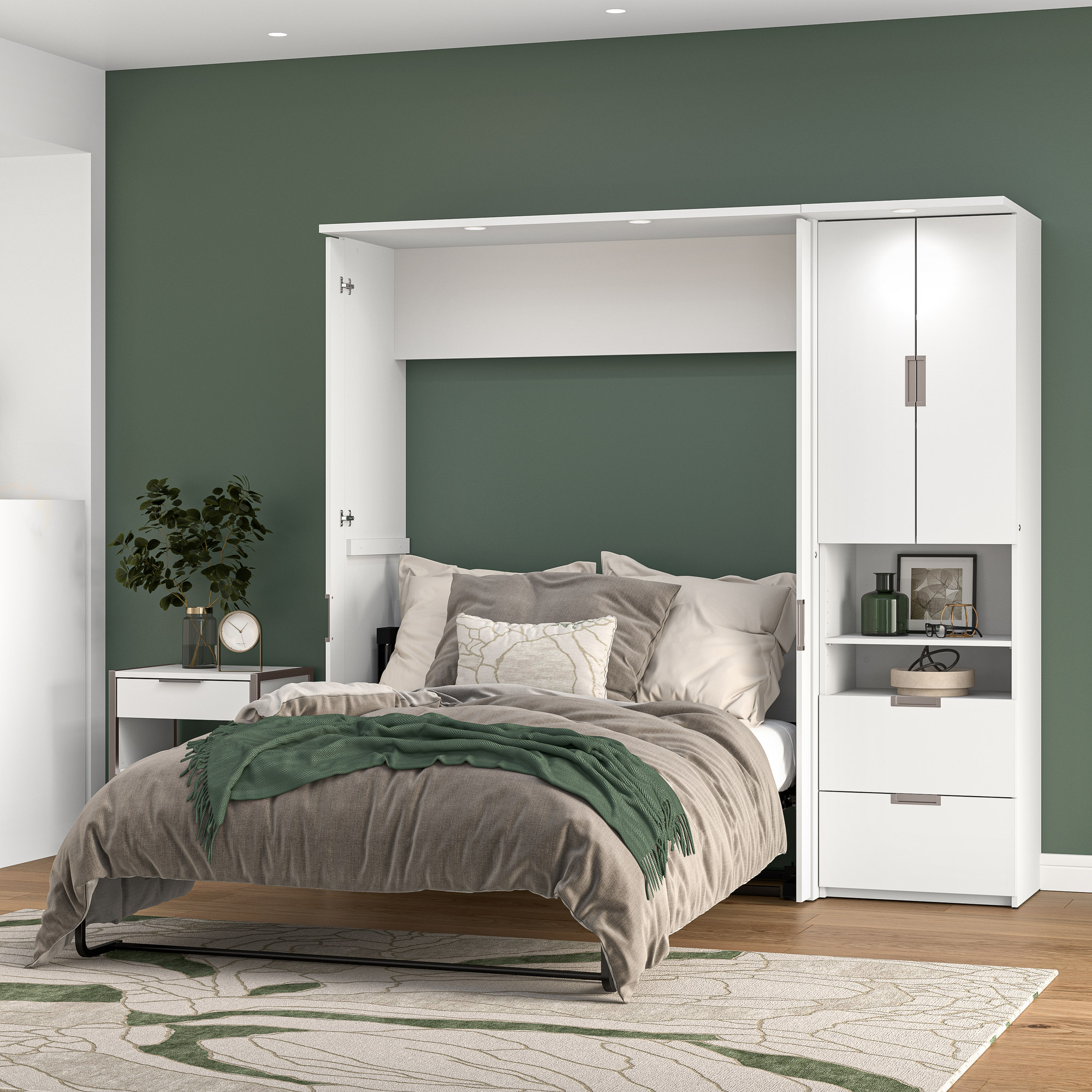 Bestar Lumina Double Wall Bed with Desk and Storage Cabinet