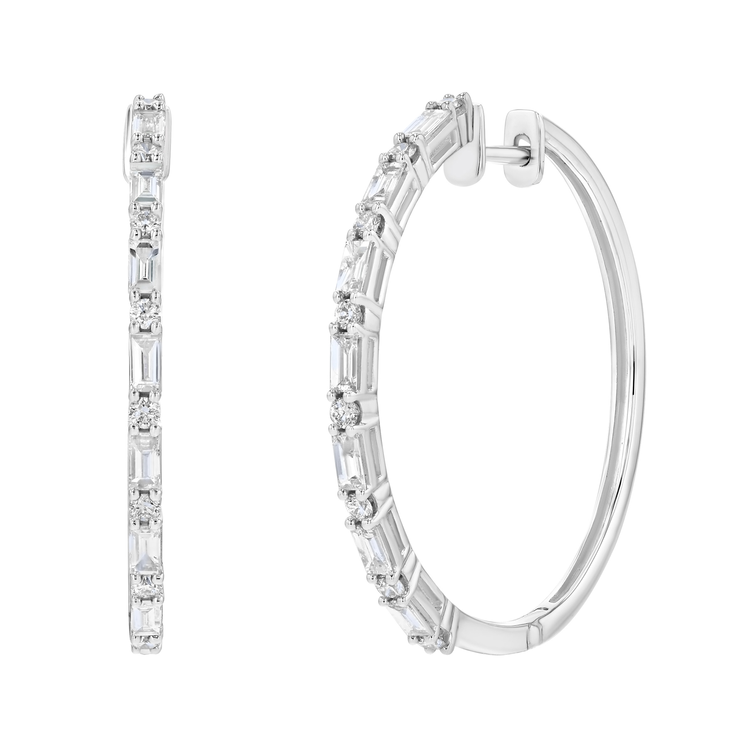 Round Brilliant and Baguette Diamond Hoop Earrings (0.66 ctw)