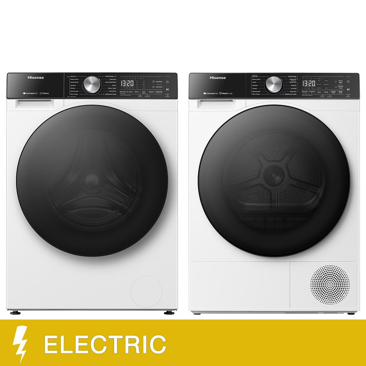 Hisense Laundry Bundle 3.1 cu ft. Front Load Steam Washer and  4.5 cu ft. Electric Ventless Heat Pump Dryer with Stacking Kit