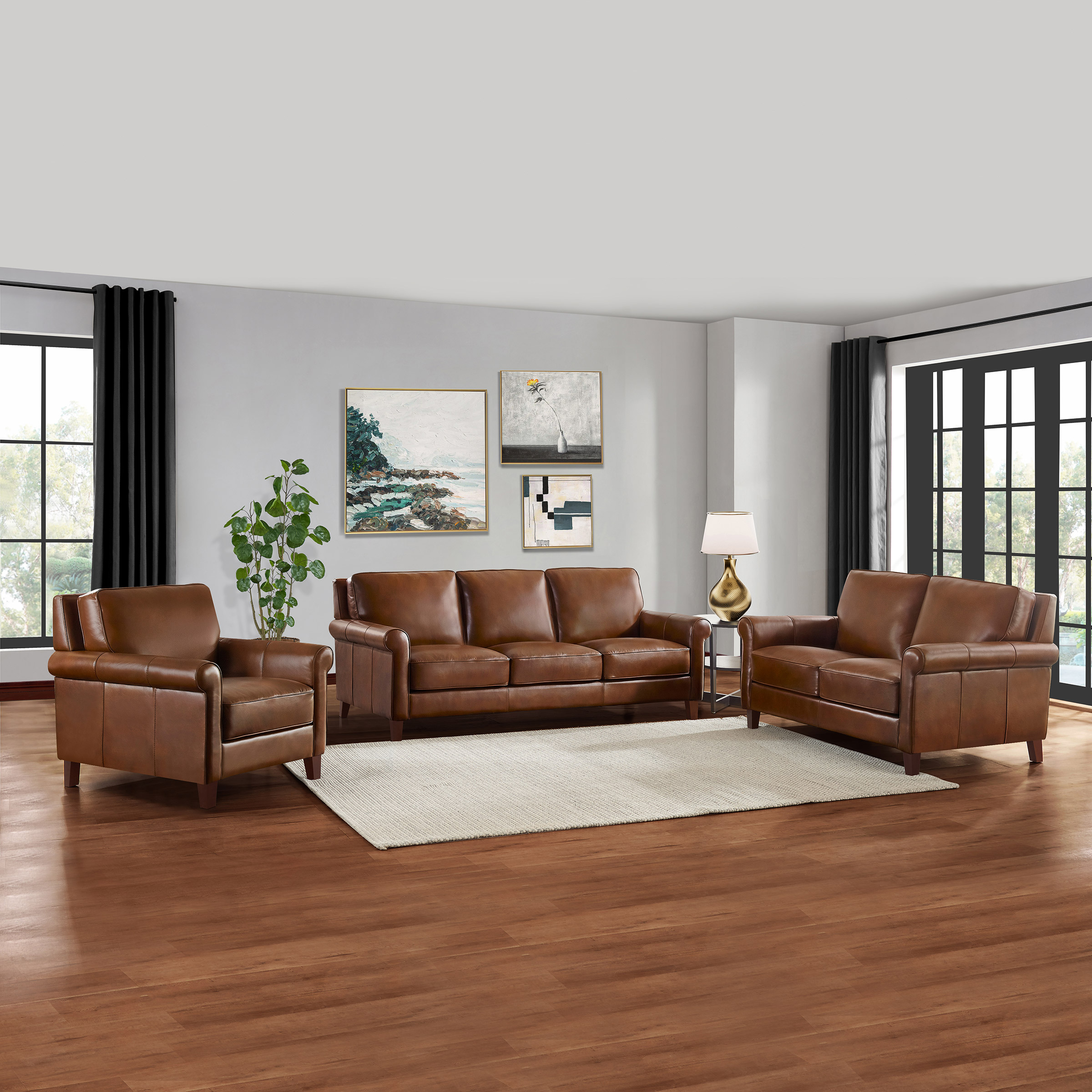 Prospera Home Larsen Top-grain Leather Sofa, Loveseat and Chair