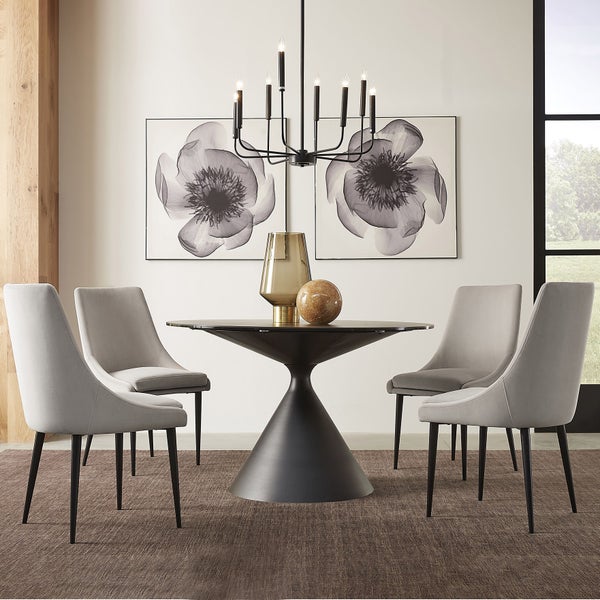 Contemporary Puzzle Gray And White Double Base Glass Dining Table Contemporary Puzzle Gray And White Double Base Glass Dining Table