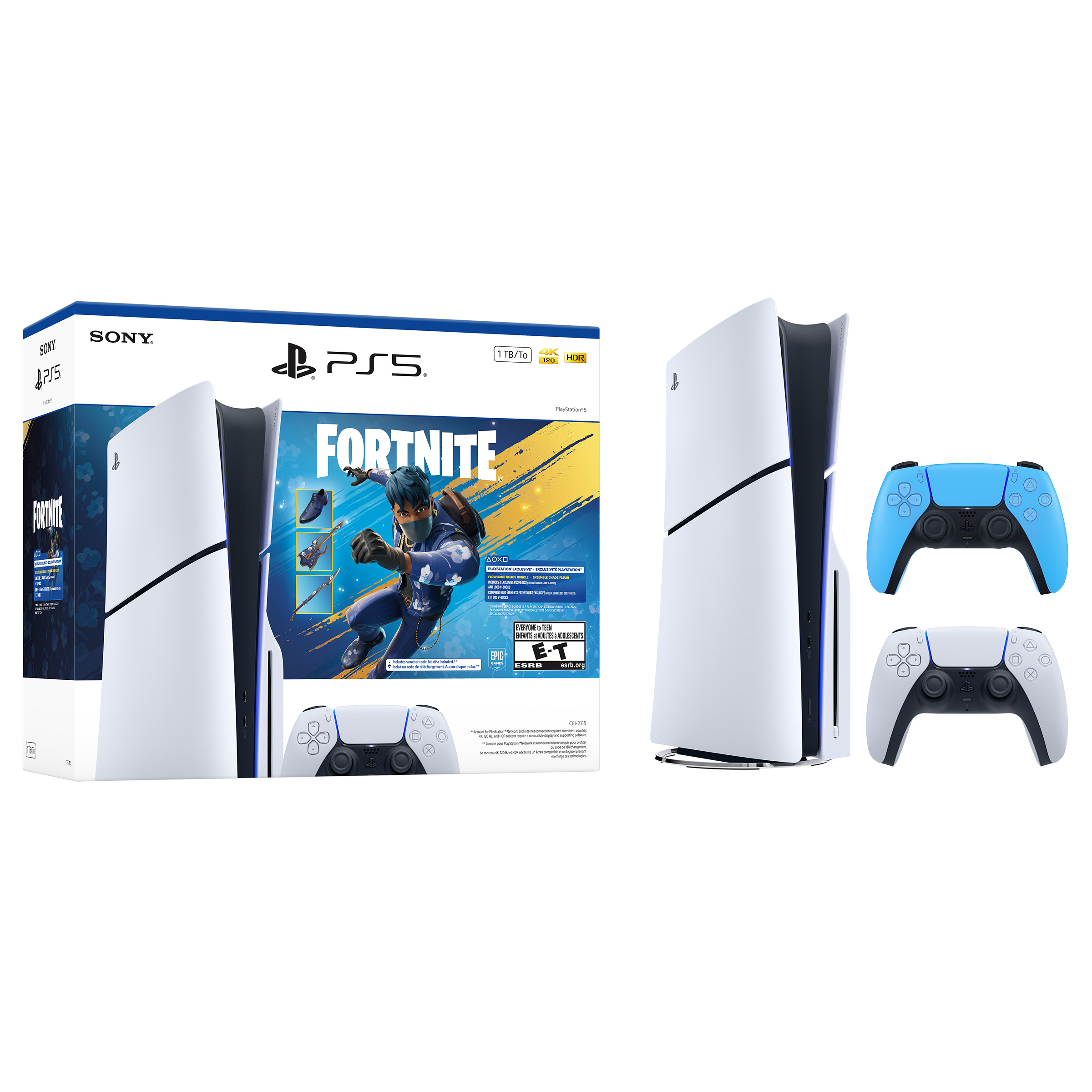 Sony PlayStation 5 Disc Console and Fortnite Flowering Chaos Bundle with Additional DualSense Controller