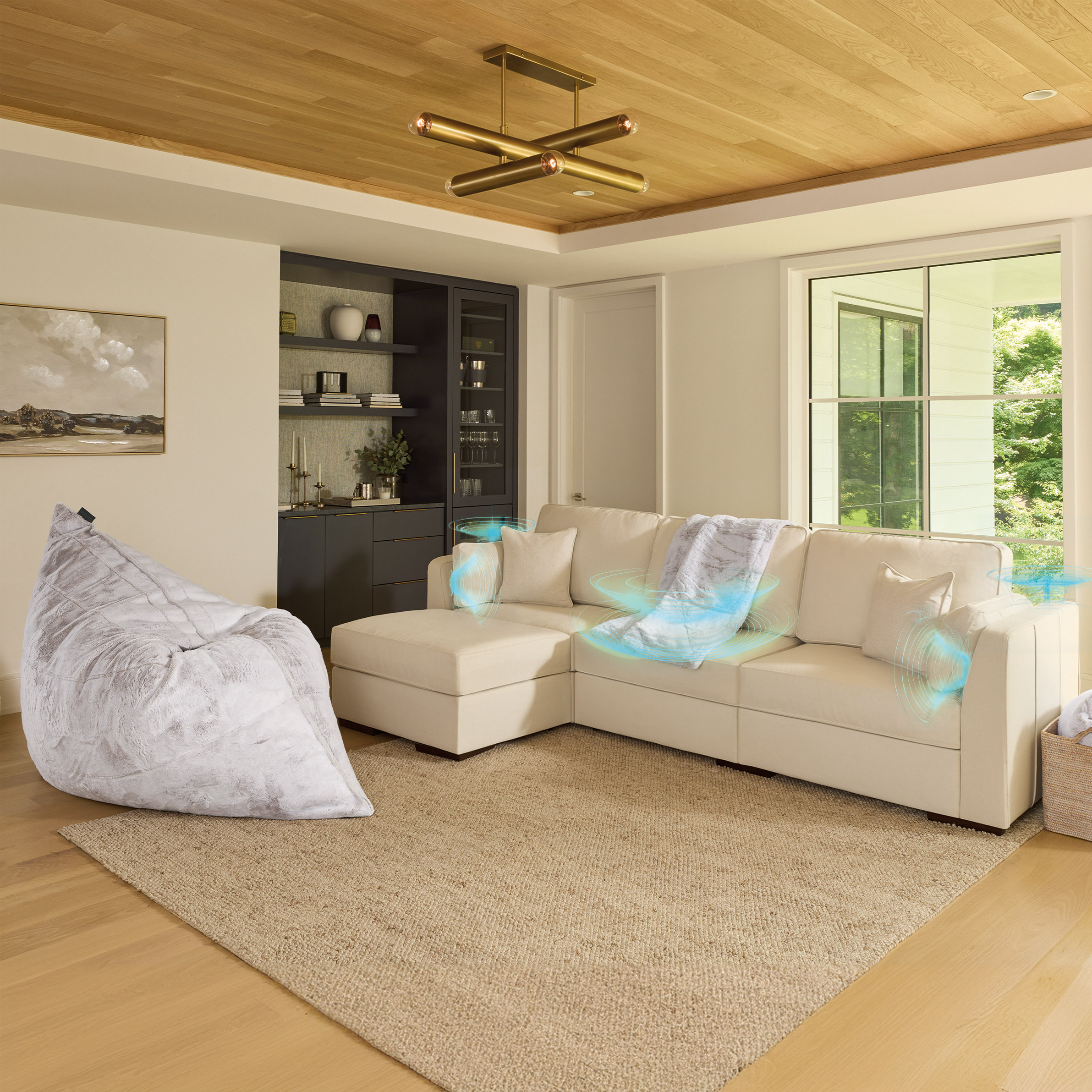 Lovesac Modular Sectional Sofa Bundle 4 Seats/5 Angled Sides with Storage and 6-Speaker Surround Sound System