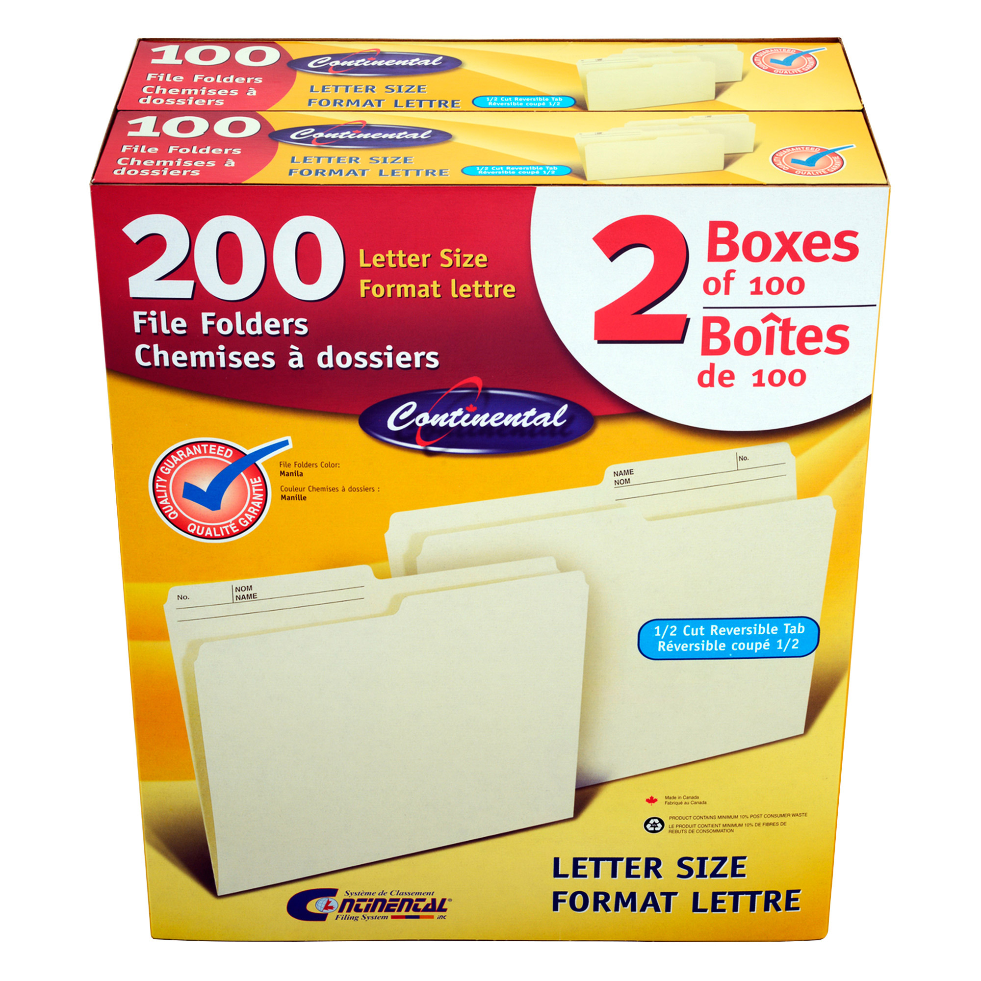 Continental Manila File Folders, Letter-size, 100 2-pack