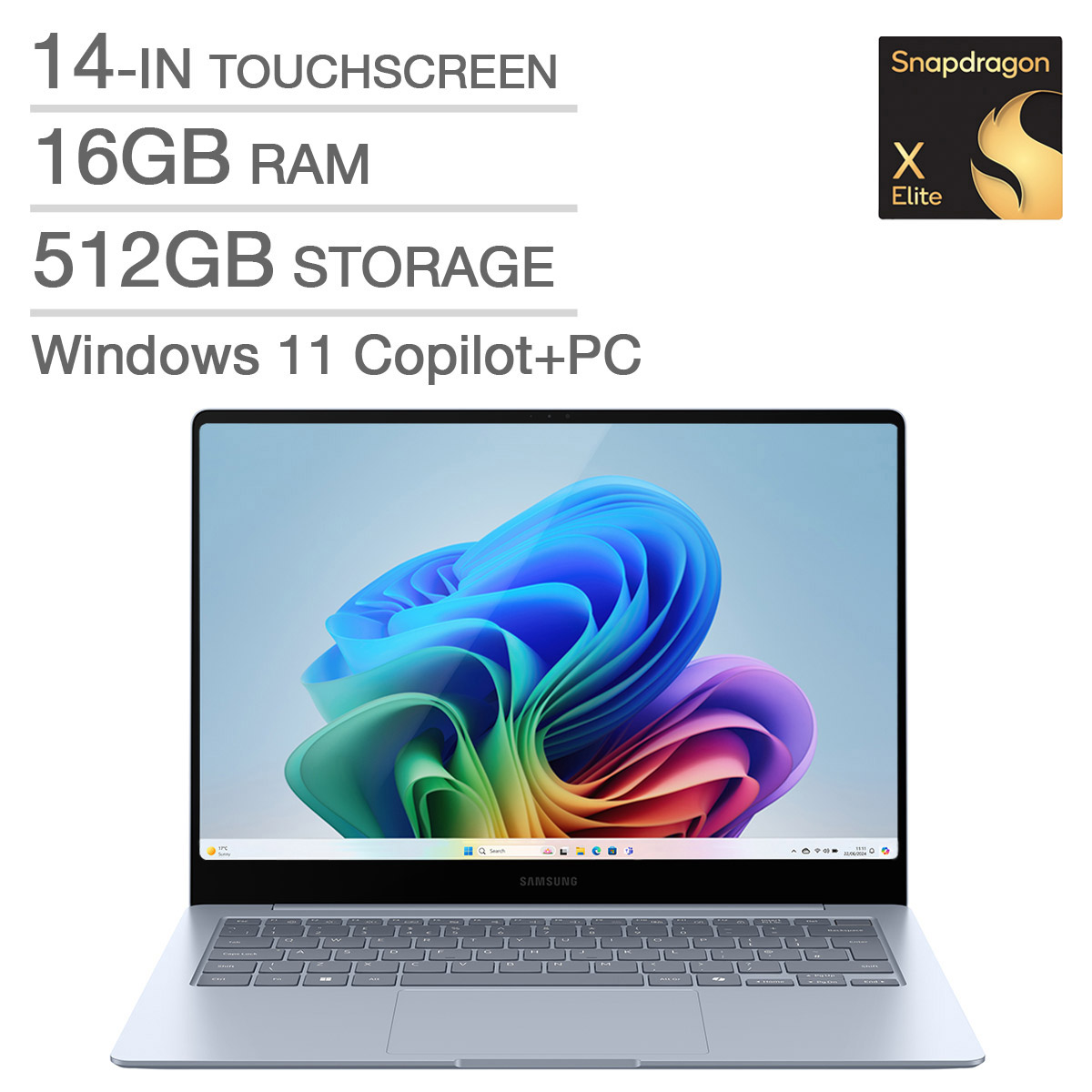 Samsung Galaxy Book Edge Copilot+ PC 14-in Touchscreen Laptop, Qualcomm Snapdragon X Elite X1E-80-100 - 16GB RAM, 512GB storage, Qualcomm Adreno 