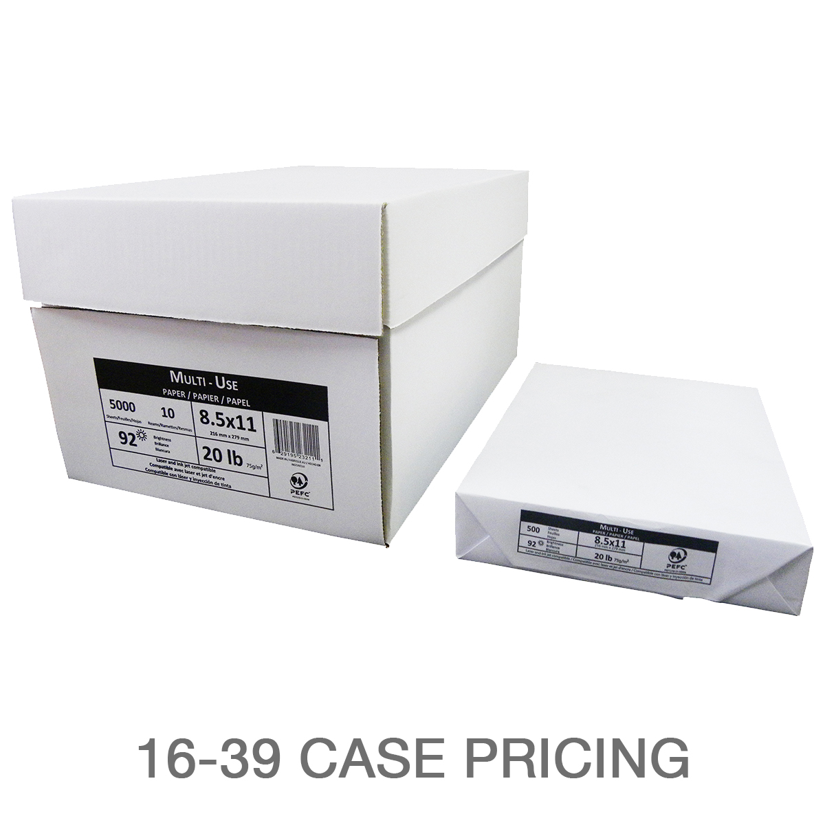 Xerographic Printer Paper, Letter, 8.5 in. x 11 in., 92 Bright, 20 lb, Case Pricing Order of 16 to 39