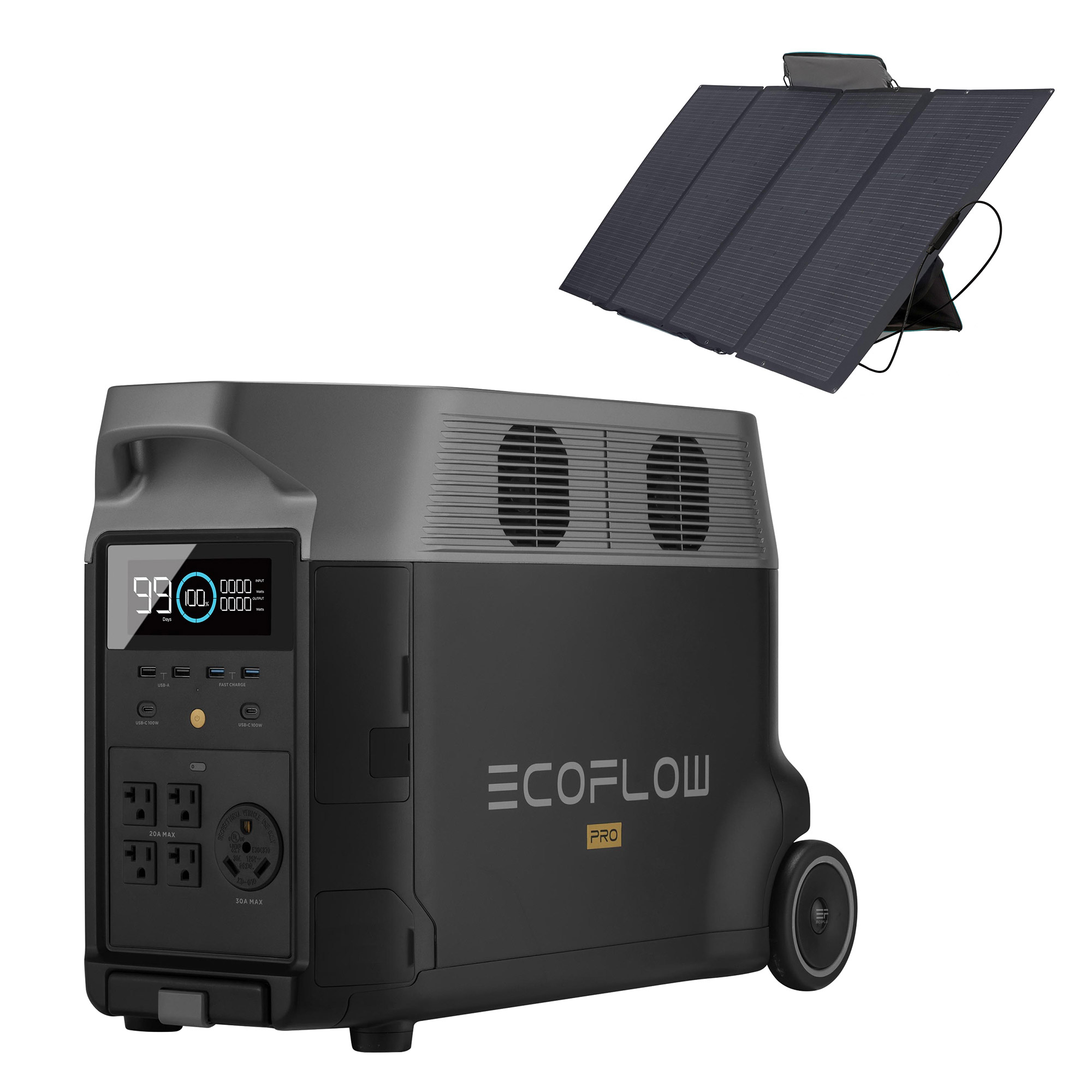 Ric EcoFlow 400W(2枚) 専用エクストラバッテリ(1台) EcoFlow DELTA Pro Power Station with Extra Battery and 400W Solar