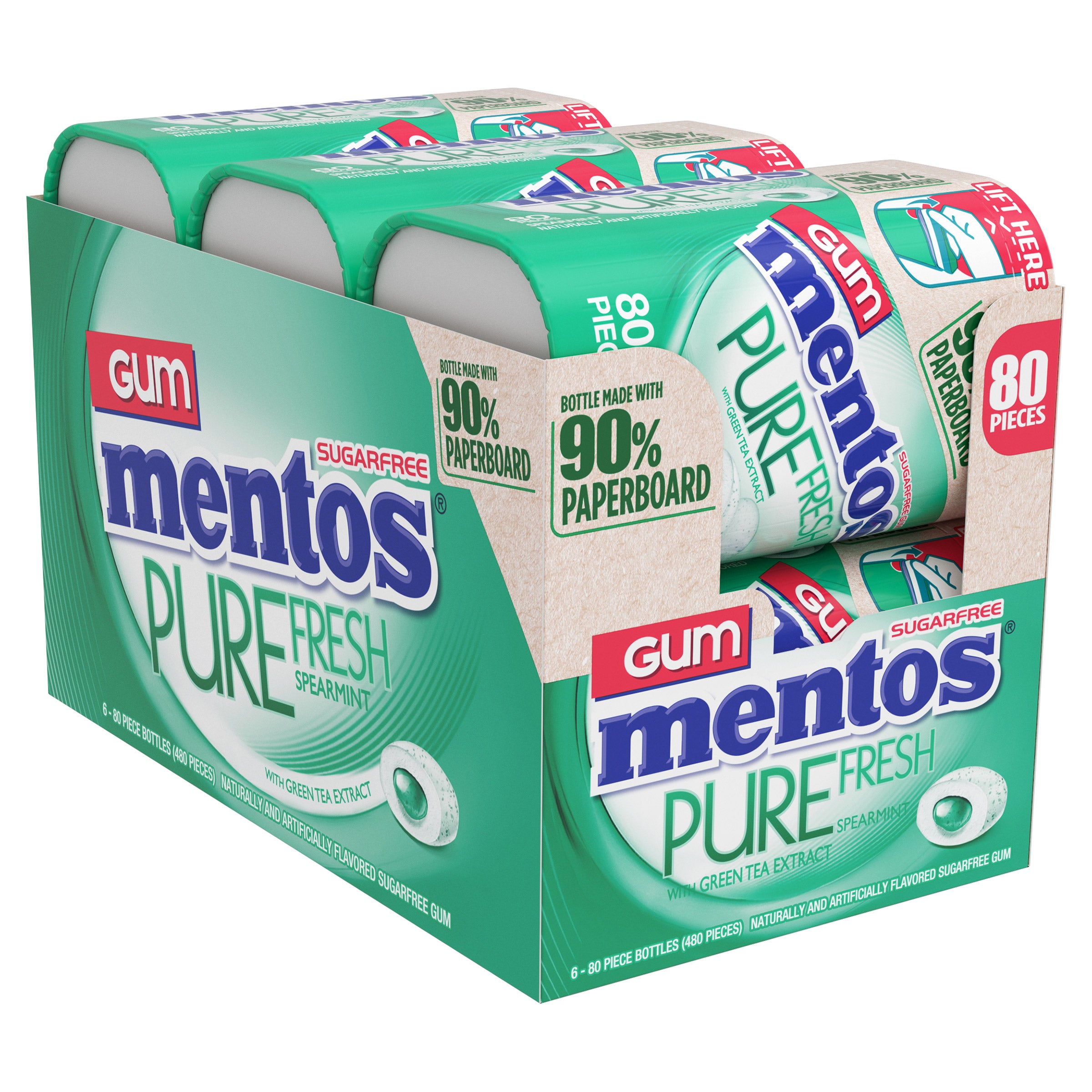 Mentos Sugar Free Pure Fresh Gum, Spearmint with Green Tea Extract