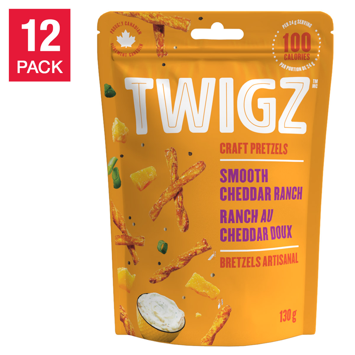Twigz Smooth Cheddar Ranch Craft Pretzels, 12 × 130 g