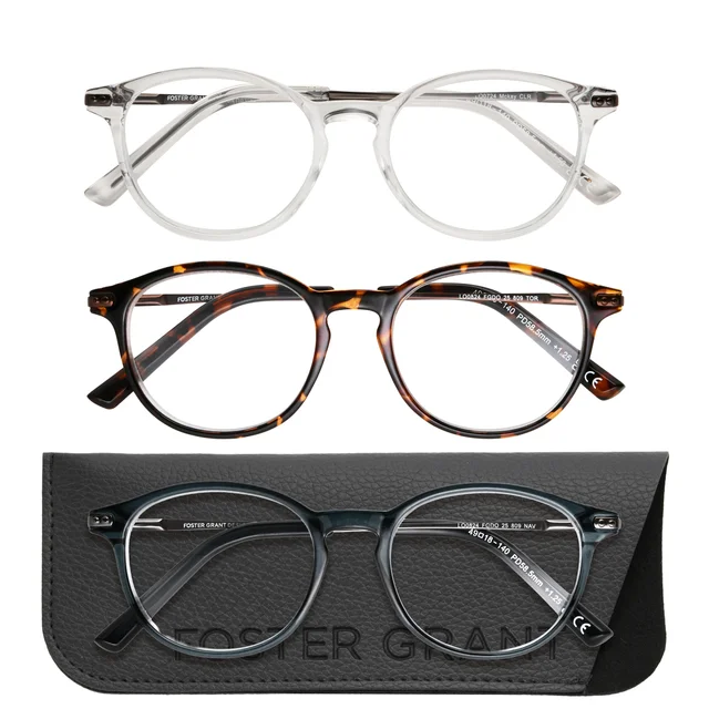 Design Optics by Foster Grant, +2.00, #809 Classic Plastic Round Reading Glasses, 3-pack