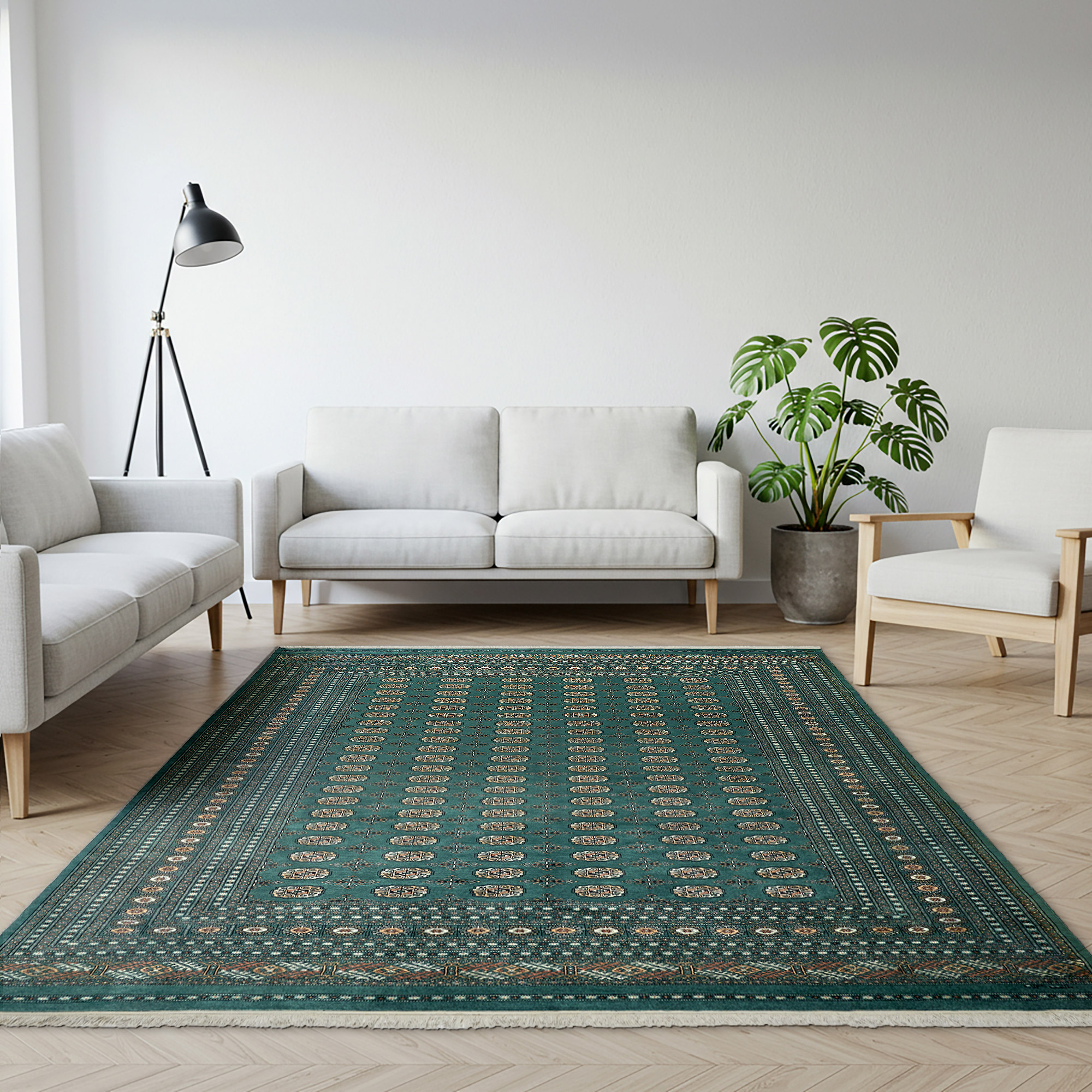 Pakistani Hand Knotted Rug Collection  Classic Bukhara Donegal Dark Teal