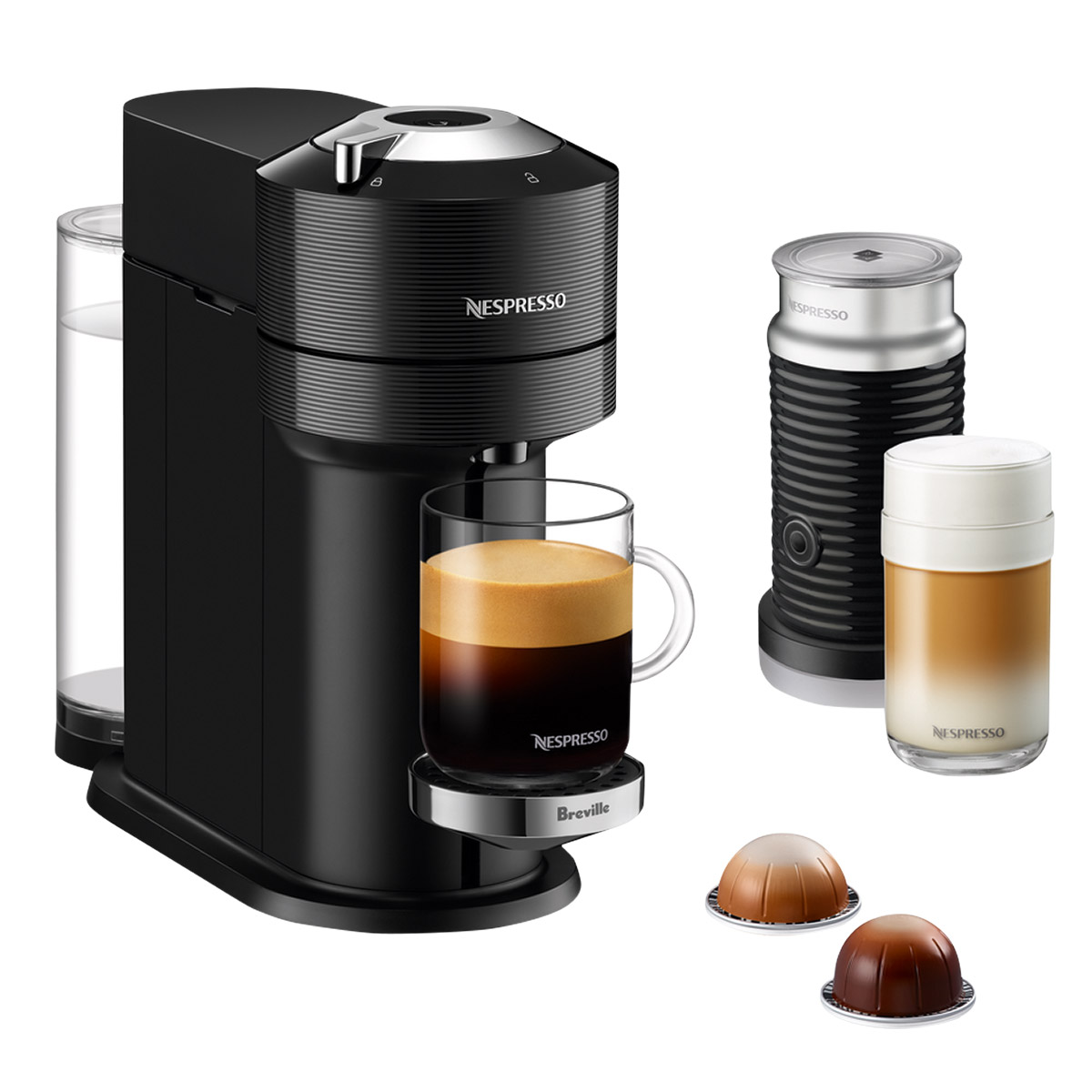Nespresso Vertuo Next Premium - Machine à café et espresso par Breville avec mousseur à lait Aeroccino, noir classique