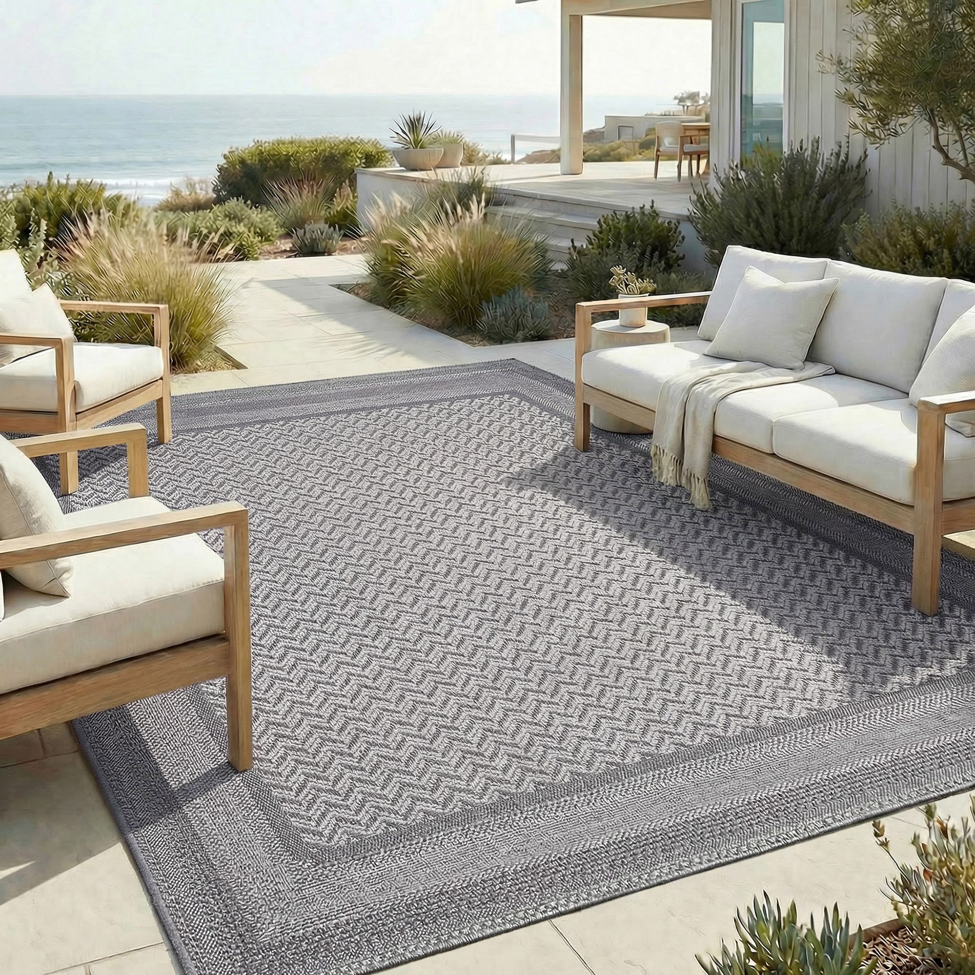 ◉90's vintage rug◉187×82　アゼルバイジャン産　ランナー Laguna Indoor/Outdoor Area Rug, Daria Silver Iron, 8'8” x 13' | Costco