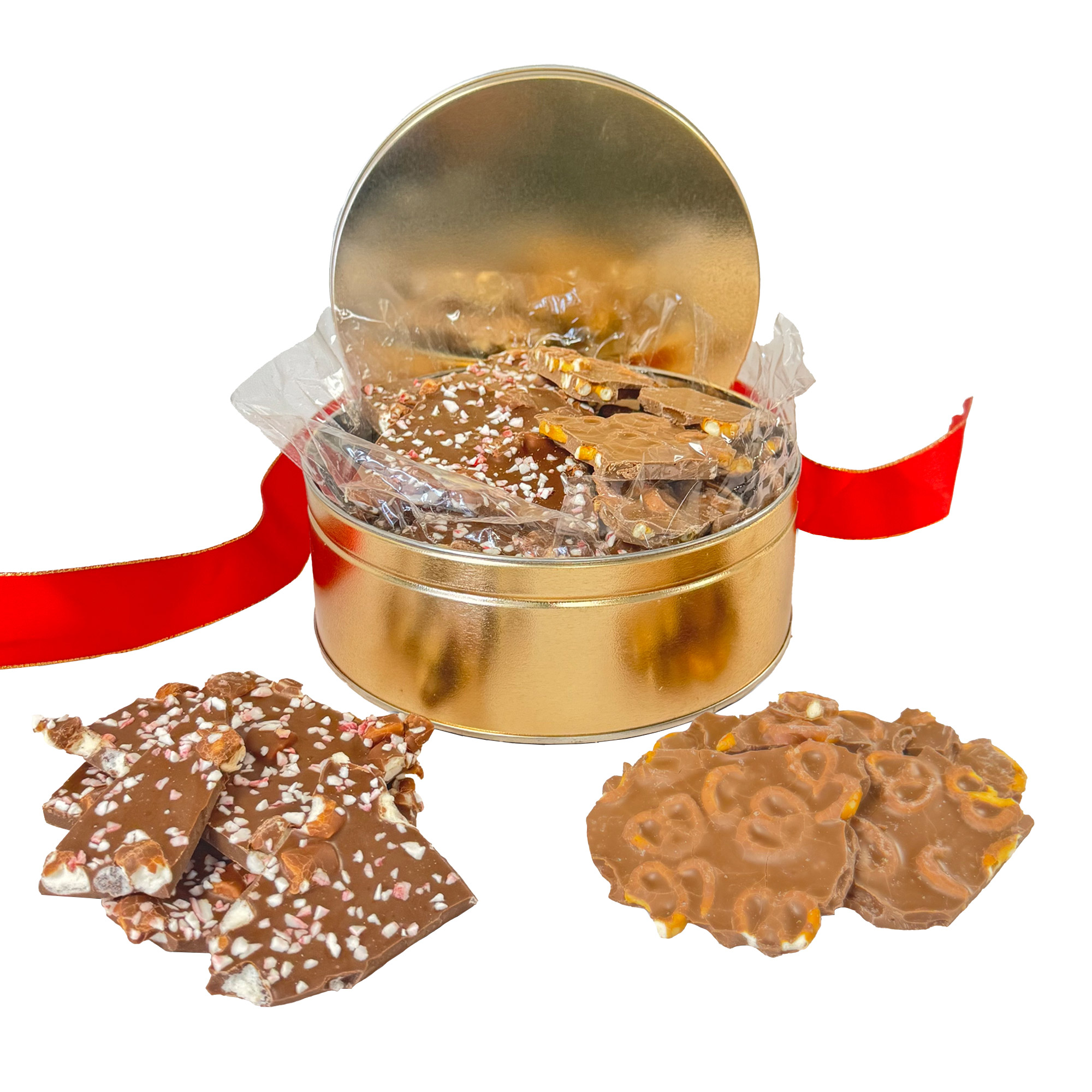 Jelina Chocolatier Handcrafted Chocolate Bark Duo Tin  1.5 lbs