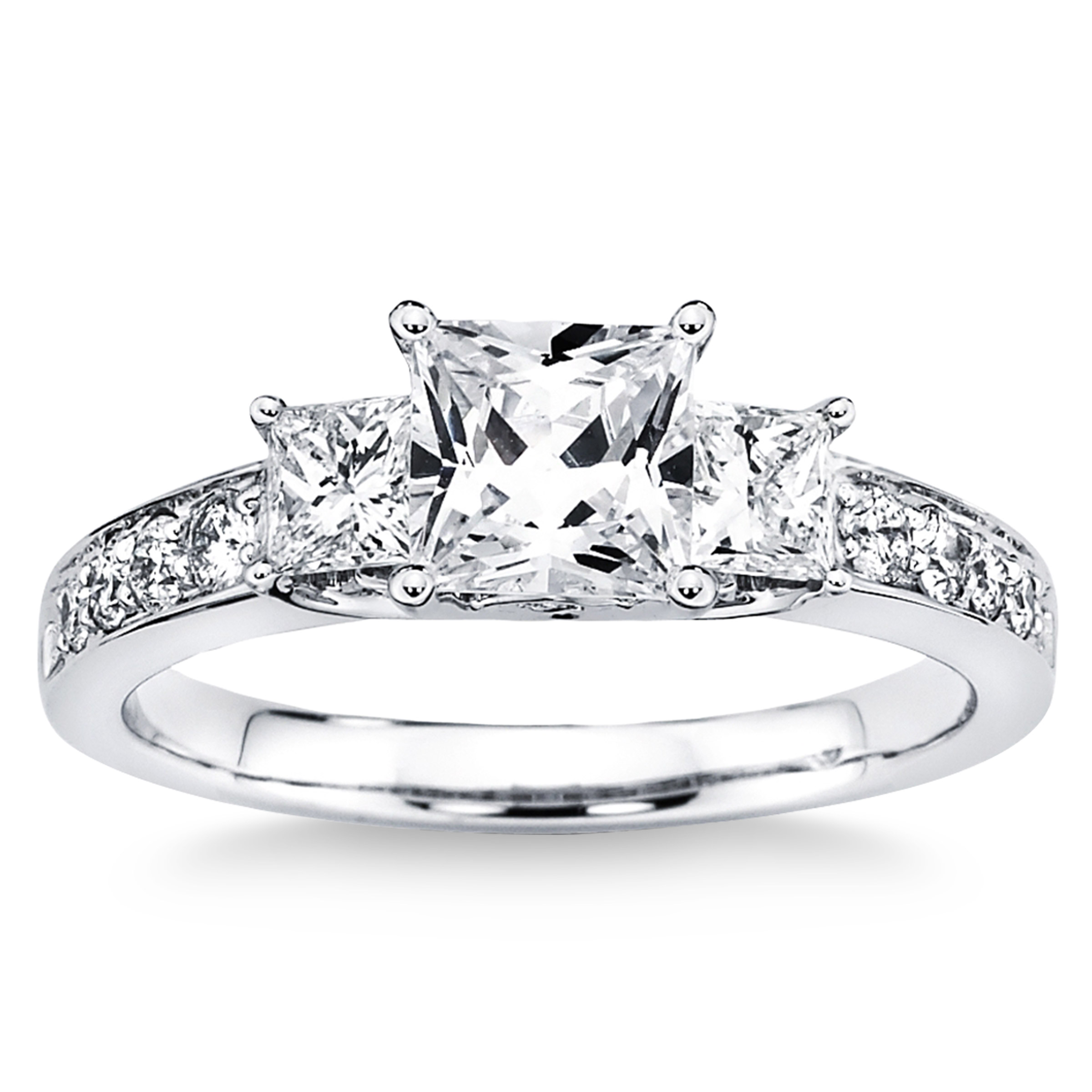 Three Stone Princess Cut and Round Brilliant Diamond Ring (1.71 ctw ...
