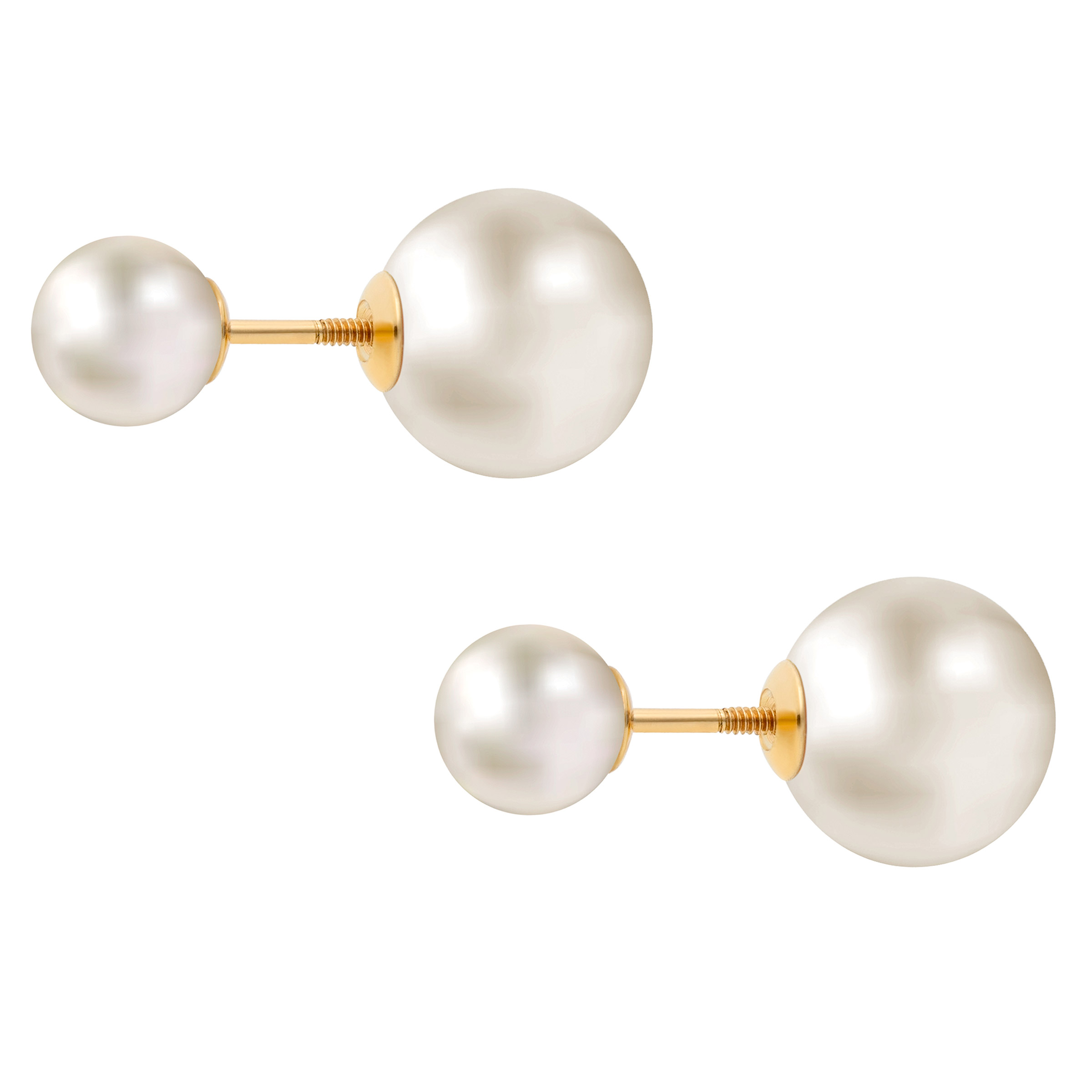 Freshwater Cultured Double-sided Pearl Earrings 6 – 6.5 mm and 9.5 – 10 mm 