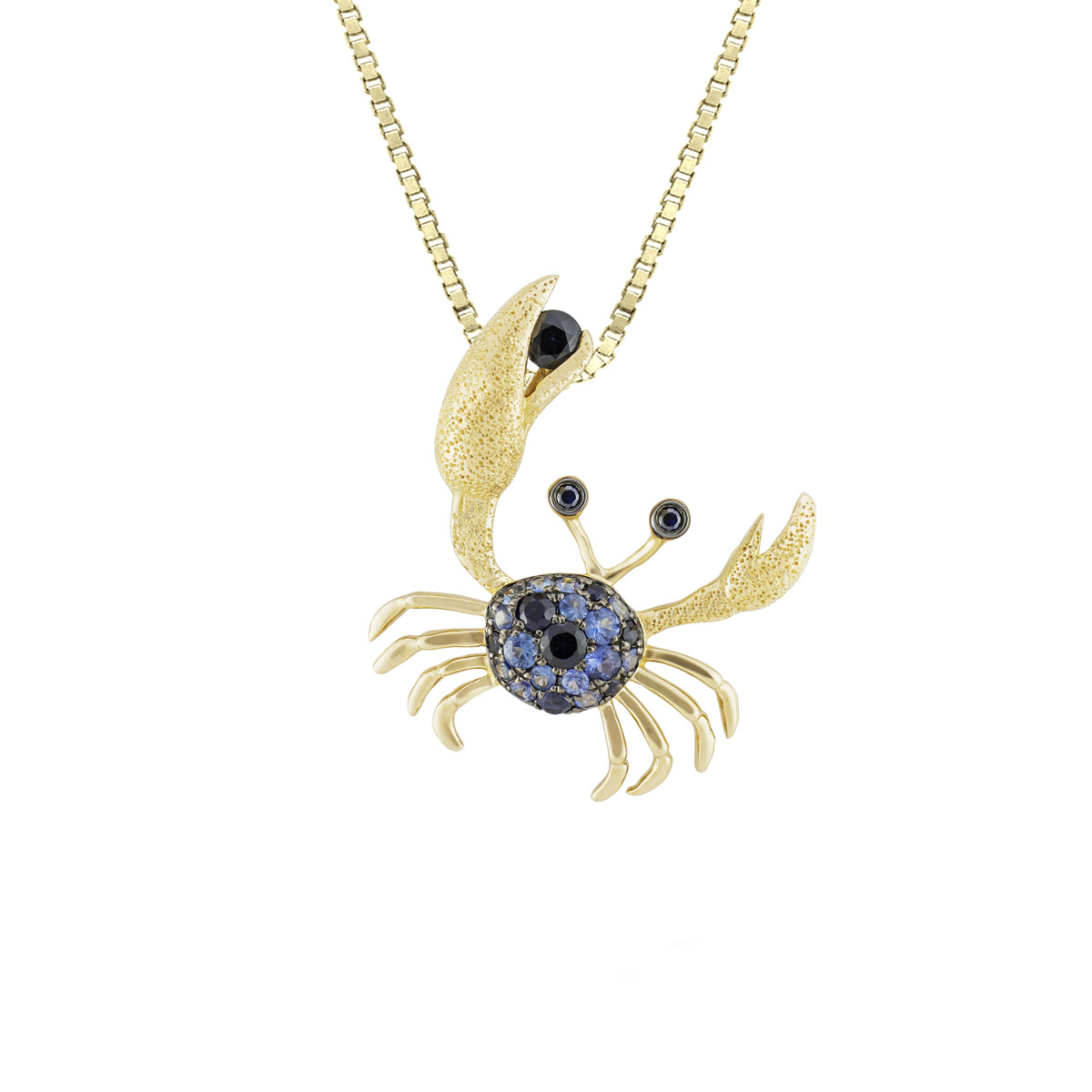 Honolulu Jewelry Blue Sapphire 14kt Yellow Gold Crab Pendant